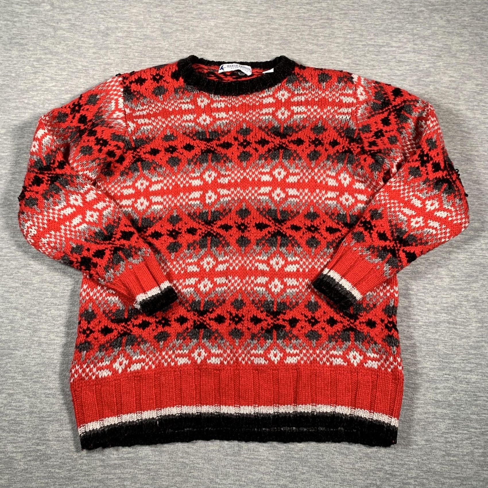 Vintage VINTAGE Marsh Landing Sweater Womens Medium Red Black Fair Isle Hand Knit Crewneck Ramie Size M / US 6-8 / IT 42-44 - 2 Thumbnail
