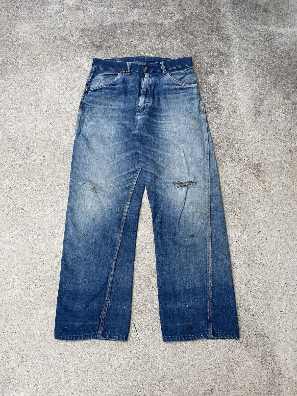 image of Distressed Denim x Vintage VTG 60’S Power House Carpenter Faded Denim Jeans Pants 30X28 in Blue