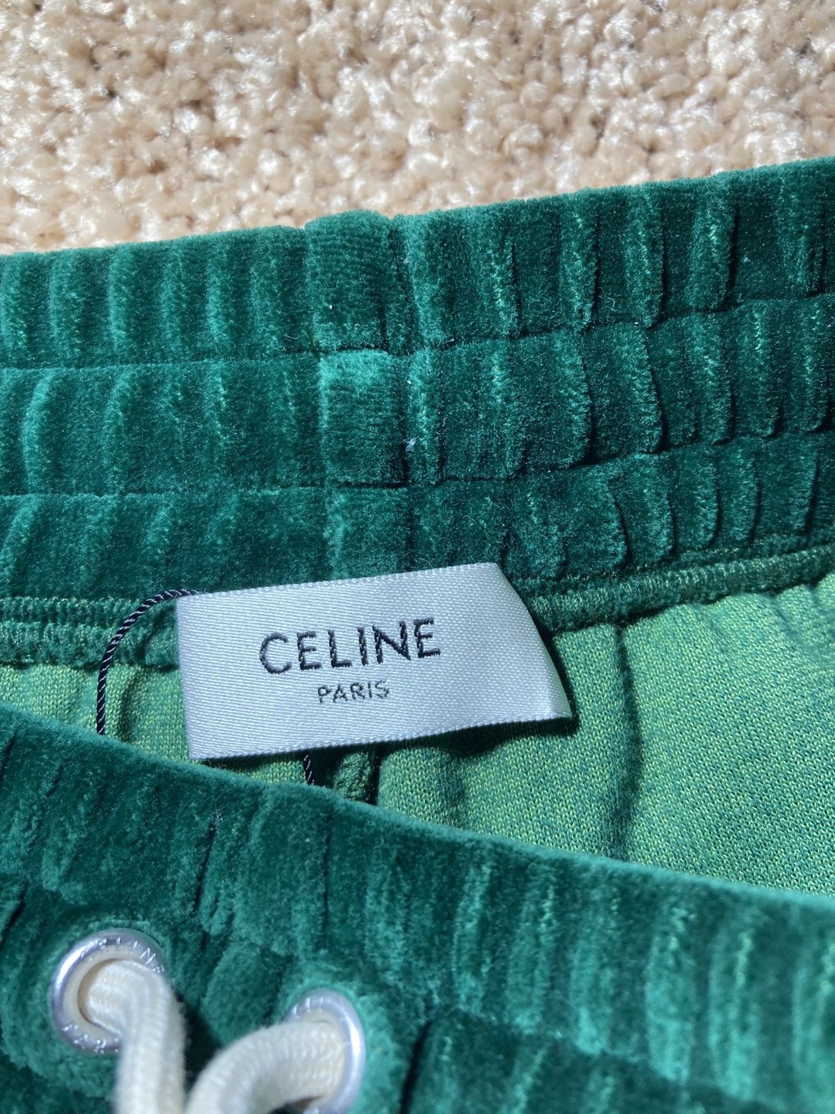 Celine × Hedi Slimane New SS23 Celine Velvet Track Pants Green 2023 Logo Velour 90 Size US 30 / EU 46 - 7 Thumbnail