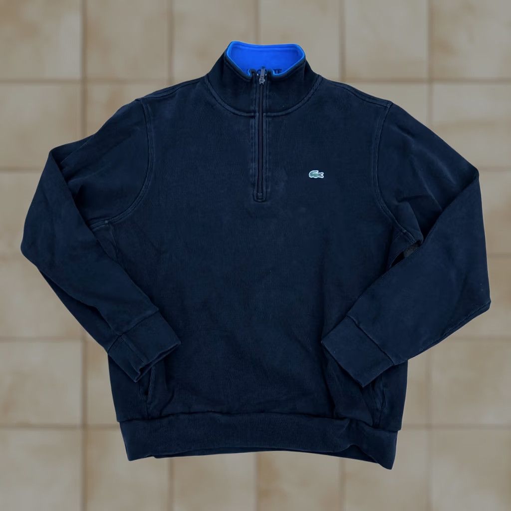 Lacoste LACOSTE 1/4 Zip Pullover Sweater Mens Blue Ribbed Croc Logo Pockets Sweatshirt 7 Size US M / EU 48-50 / 2 - 1 Thumbnail