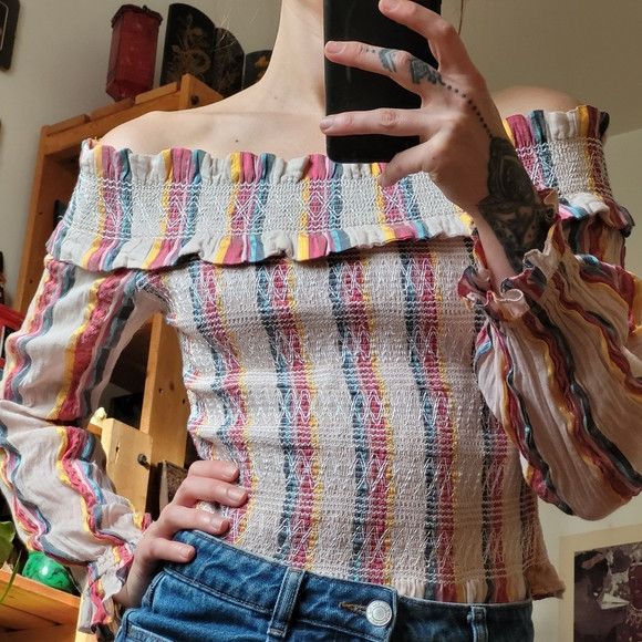 REVOLVE Tularosa Multicolor Off-Shoulder vertical Stripes Blouse - S Size S / US 4 / IT 40 - 4 Thumbnail