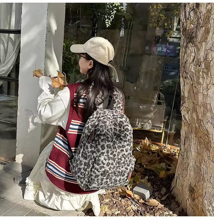 Japanese Brand Plush Leopard Print Backpack Size ONE SIZE - 1 Thumbnail