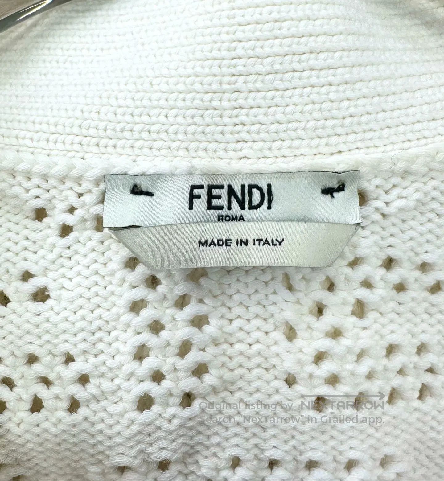 Fendi FENDI Ivory Monogram Printed Openwork FF Cardigan Sweater| Size XS / US 0-2 / IT 36-38 - 3 Thumbnail