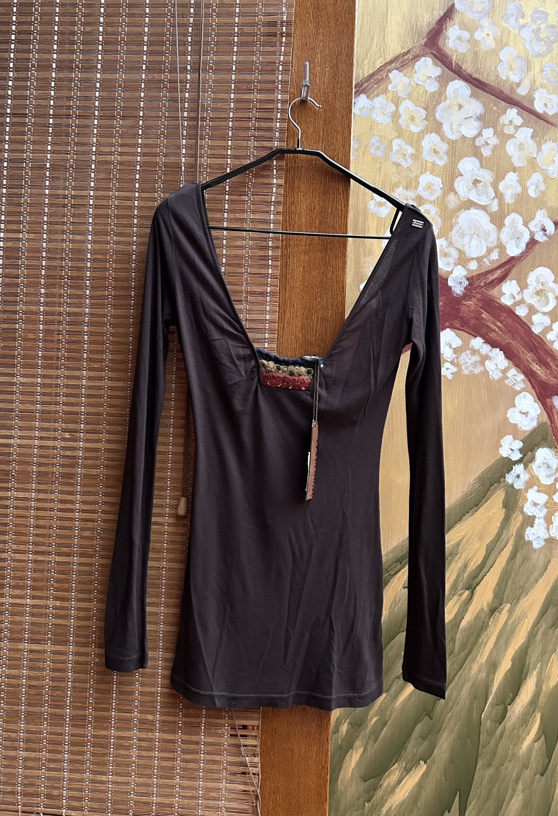 Vintage Y2k Miss Sixty Brown Viscose Off The Shoulder Top