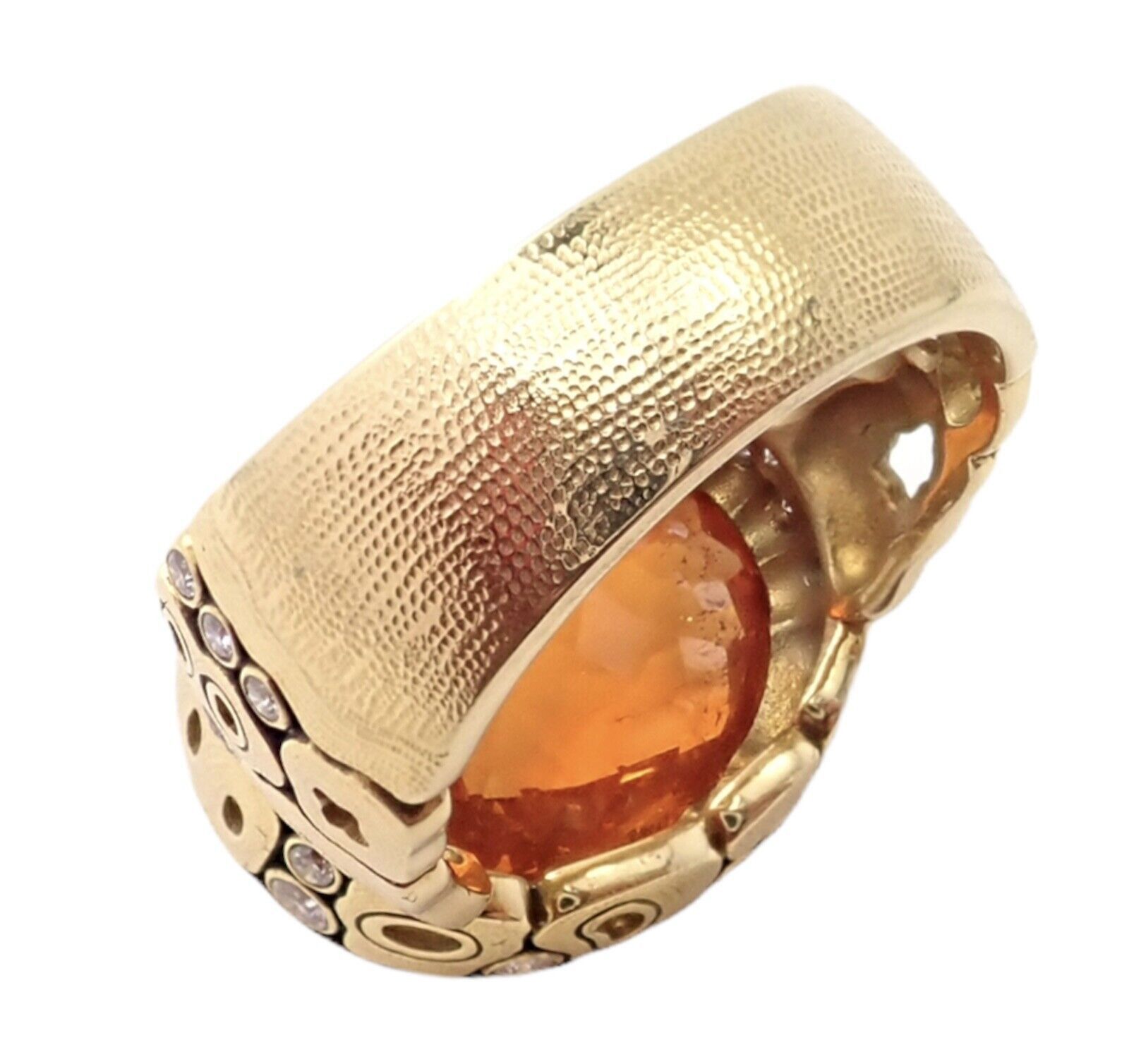 Yellow Gold Diamond Windows Large Orange Spessartite Ring