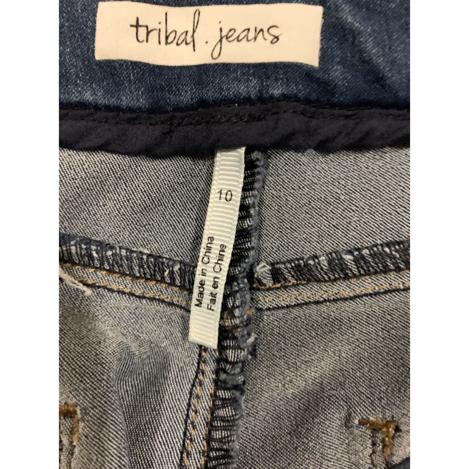Vintage Tribal Jeans Pants 10 Blue Stretch Pull-On Ankle Crop Tapered Moto Tribal 31x25 Women Size 32" / US 10 / IT 46 - 2 Thumbnail