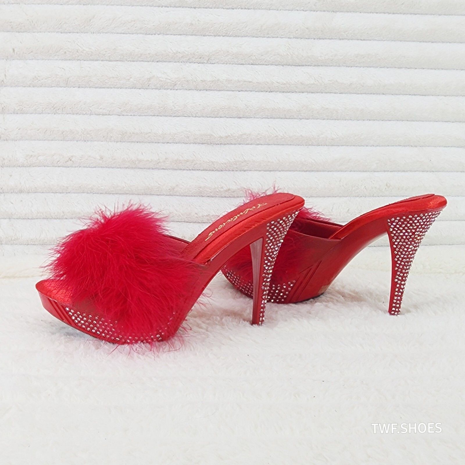 Other Elegance Marabou Feather Slip On Platform Sandals 5" Stilett Size US 7 / IT 37 - 1 Thumbnail