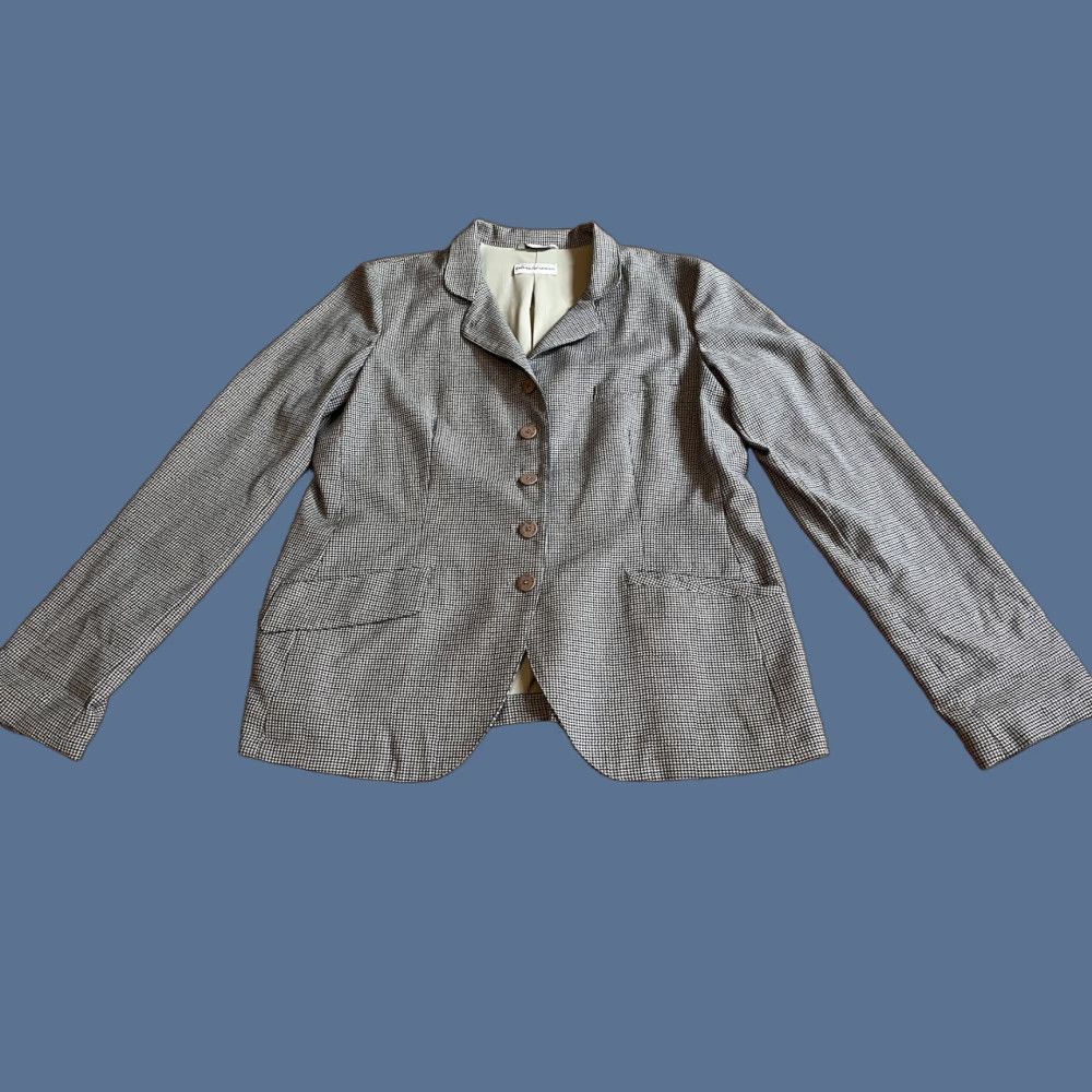 Emporio Armani VINTAGE Emporio Armani Blazer Women’s 46 Black Houndstooth 90s Designer Wool Notch Lapel Five-Button Single-Breasted Regular Tailored Women Size L / US 10 / IT 46 - 1 Thumbnail