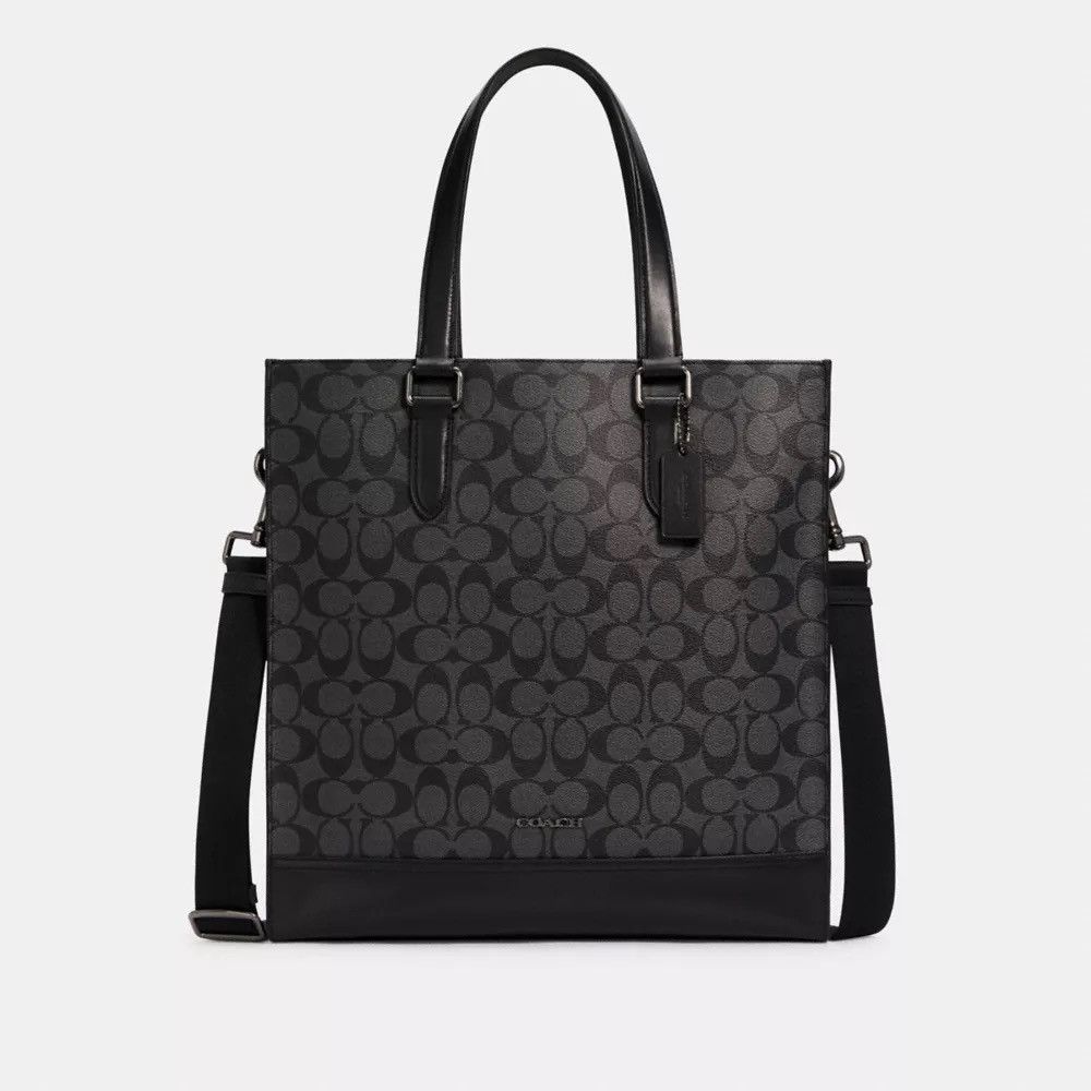 image of NWT Coach Graham Structured Tote Bag In Signature Canvas in Charcoal Black, Men's