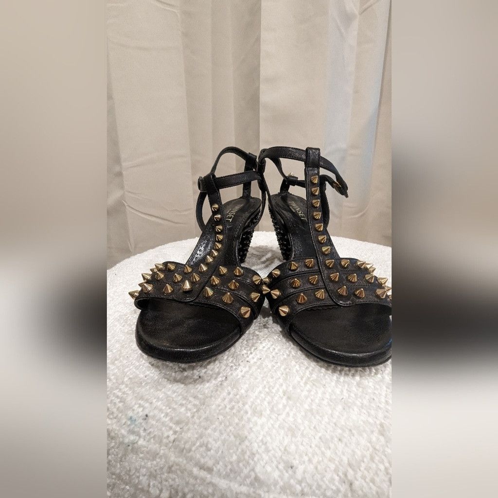 TWINSET Twin-Set Black and Gold Strappy Heels Size US 7 / IT 37 - 8 Thumbnail