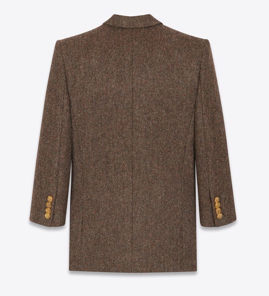 Saint Laurent Paris o1s1wg111124 Double Breasted Jacket in Chevron Wool in Brown Size XS / US 0-2 / IT 36-38 - 2 Thumbnail