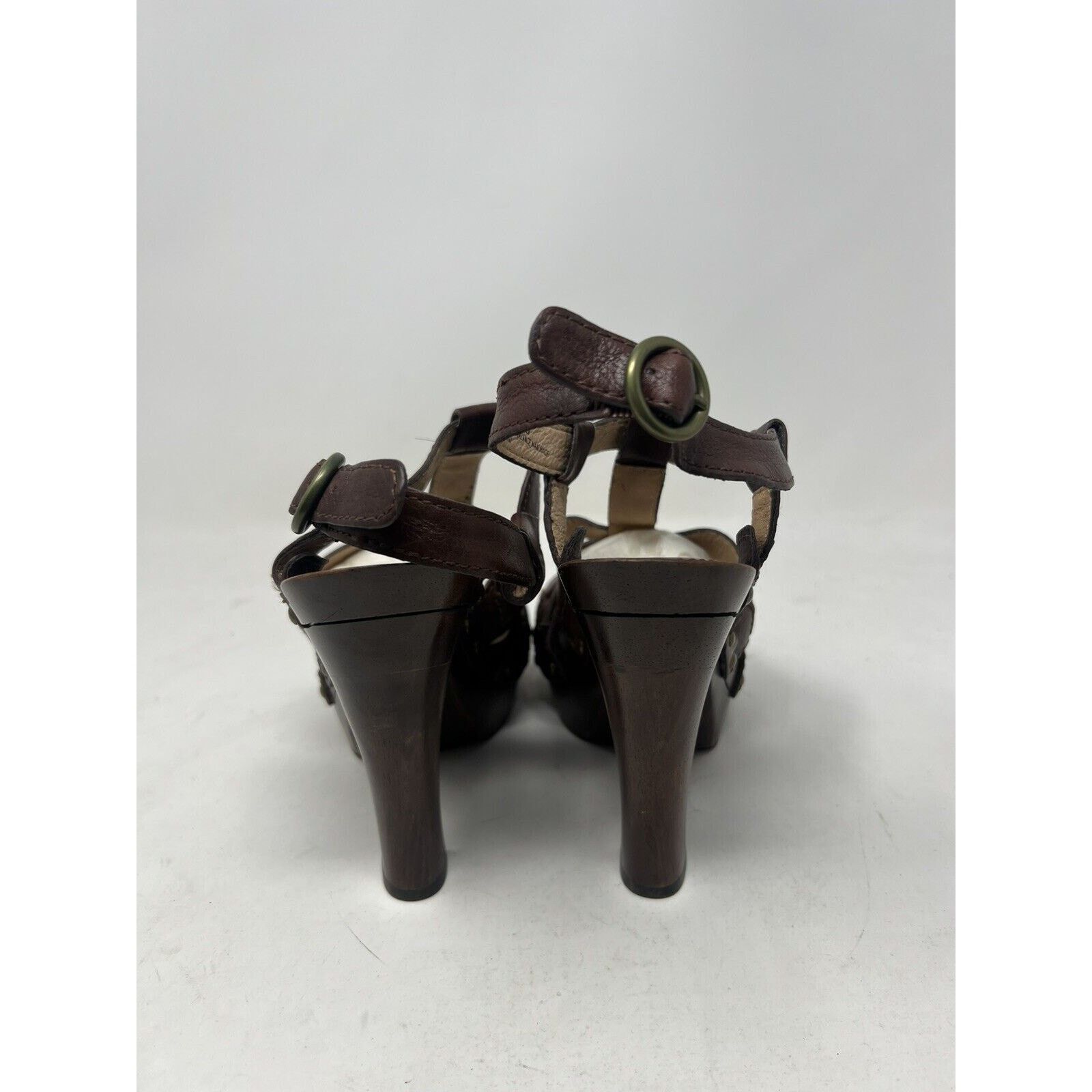 Frye FRYE Brown Leather Dara T Strap Sandals Wooden Heel Sz 8.5 M Size US 8.5 / IT 38.5 - 5 Thumbnail