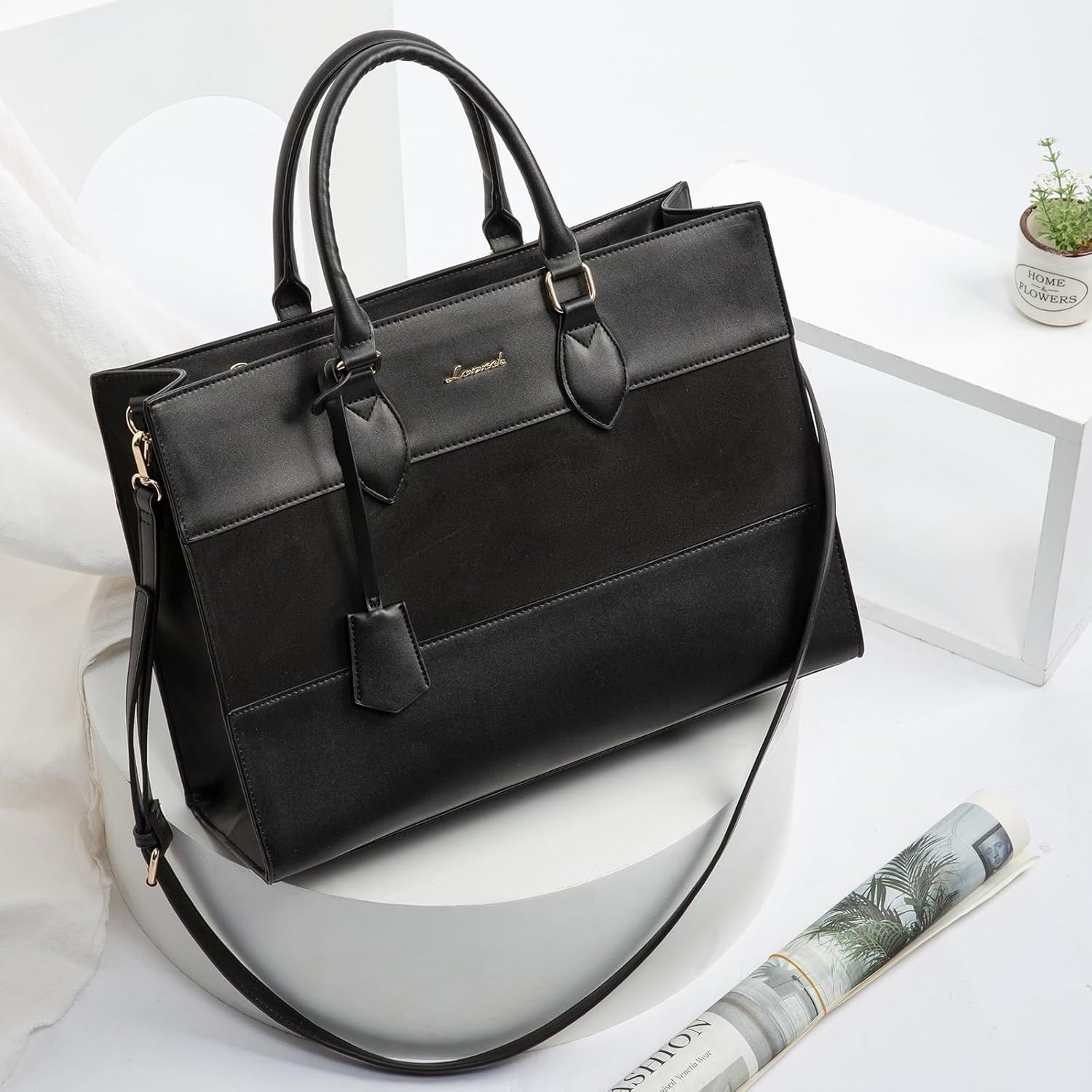 Designer Lovevook Colorblock Vegan Leather Laptop Briefcase Tote Bag Size ONE SIZE - 1 Thumbnail