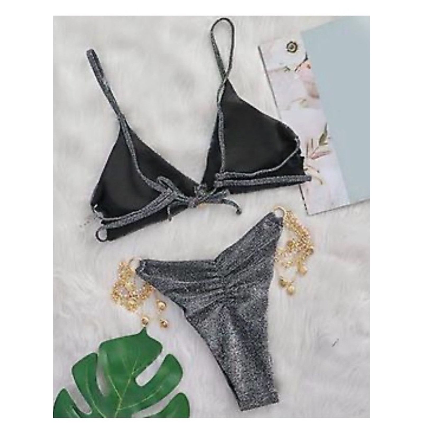 Other Sparkling Silver Two-Piece Bikini with Gold Charm Accents M Size ONE SIZE - 2 Thumbnail