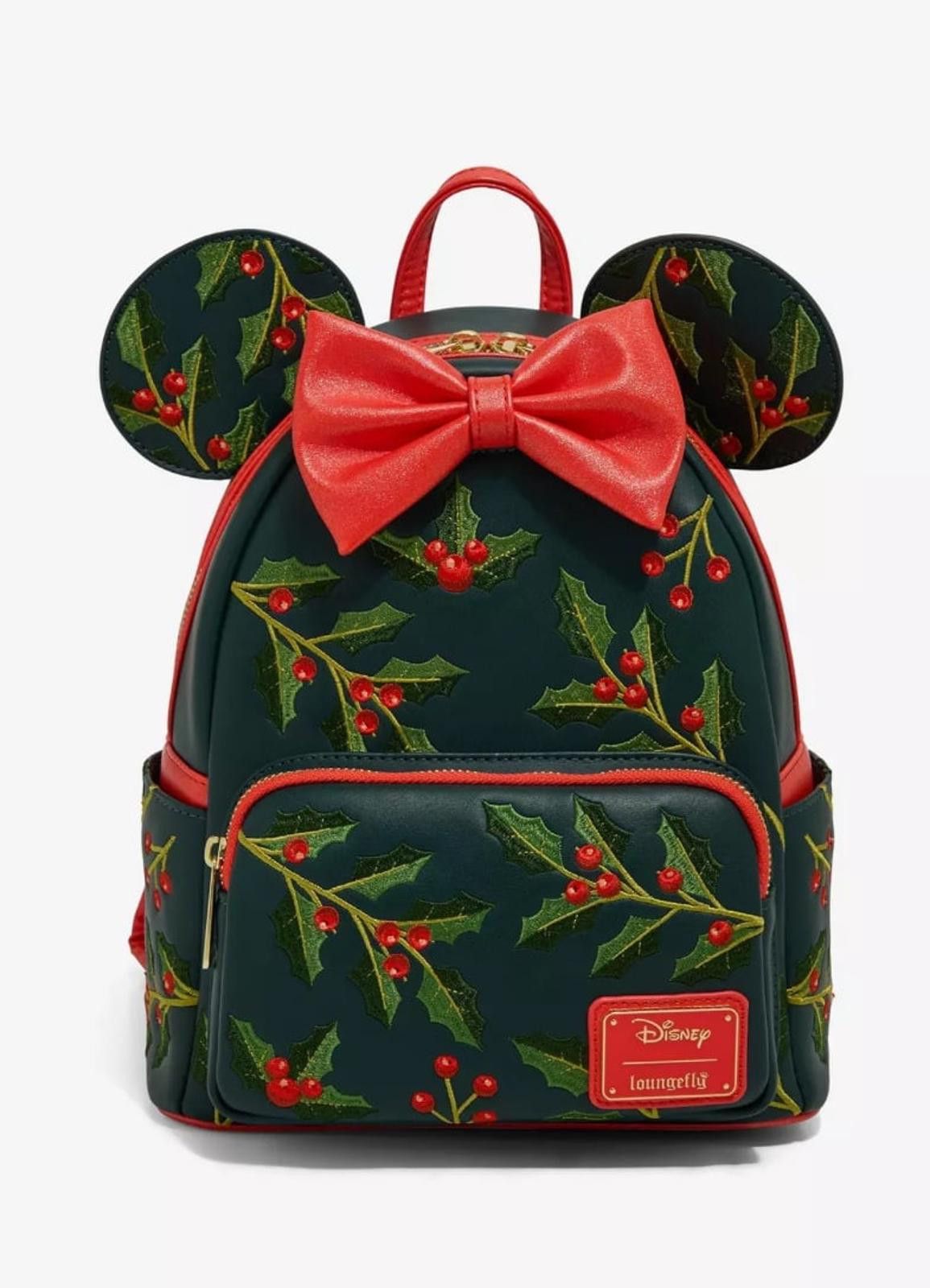 Loungefly Minnie Mouse Holiday Holly Ears Mini Backpack  display picture 1