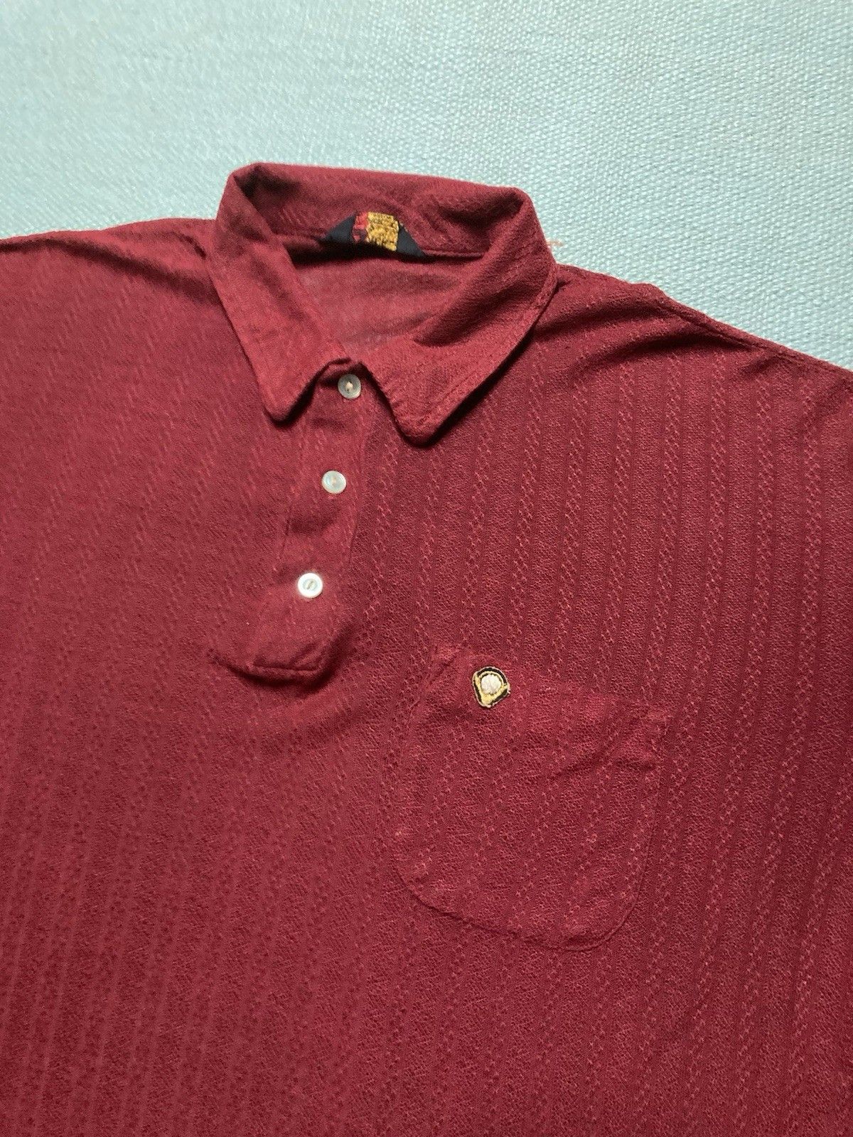 Vintage 1960s waffle knit polo shirt short sleeve maroon acrylic L Size US L / EU 52-54 / 3 - 2 Thumbnail