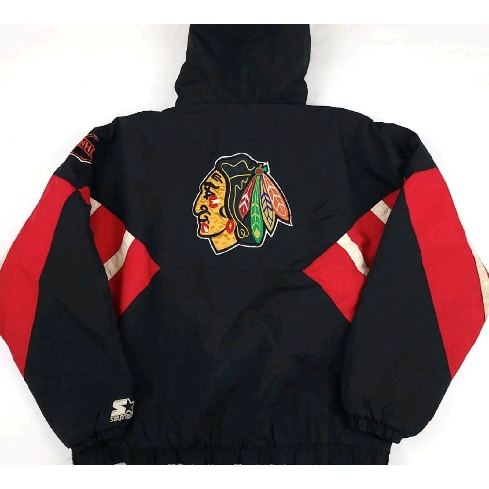 Starter Vintage Chicago Blackhawks Starter Pullover Hooded Insulated Jacket WORN READ * Size US M / EU 48-50 / 2 - 2 Thumbnail
