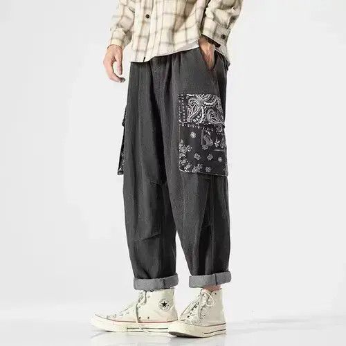 Japanese Brand 20AW Indigo Union Japan Black Denim Bandana Patchwork Pants Size US 32 / EU 48 - 4 Thumbnail