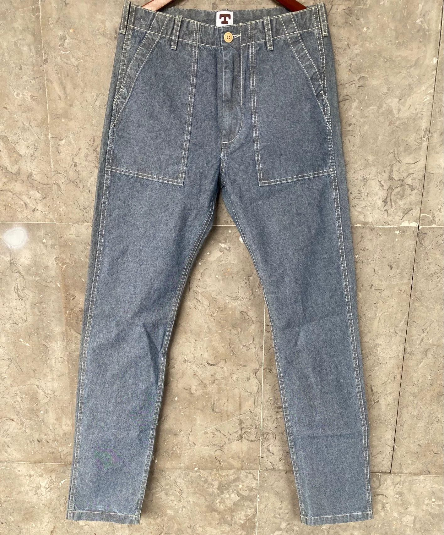 Tellason TELLASON Washed Blue Cotton Military Pants Size US 29 - 1 Thumbnail