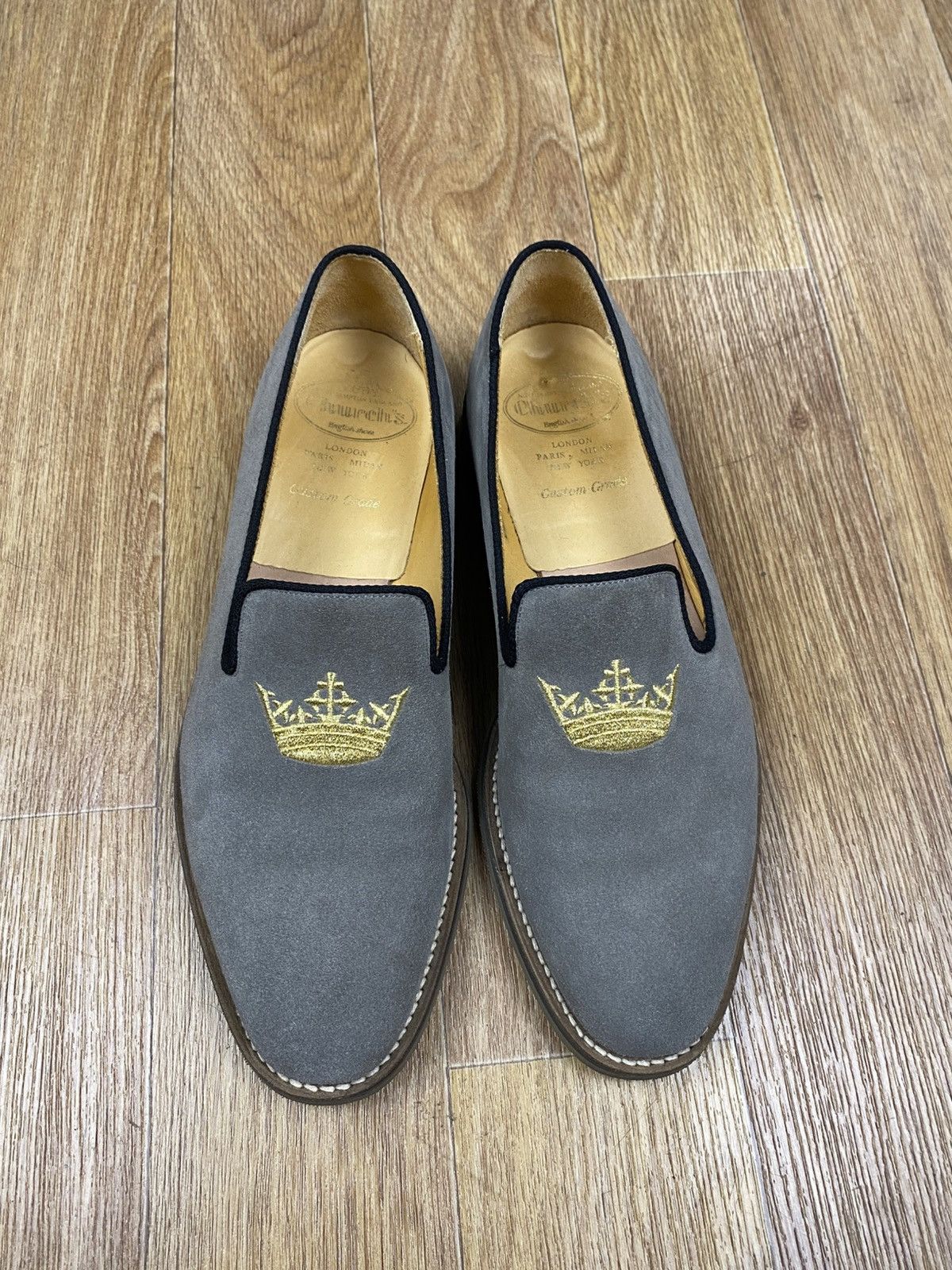 Church's Church’s Grey Suede Embroidered Crown Logo Slipper Shoes 42 Size US 9 / EU 42 - 1 Thumbnail