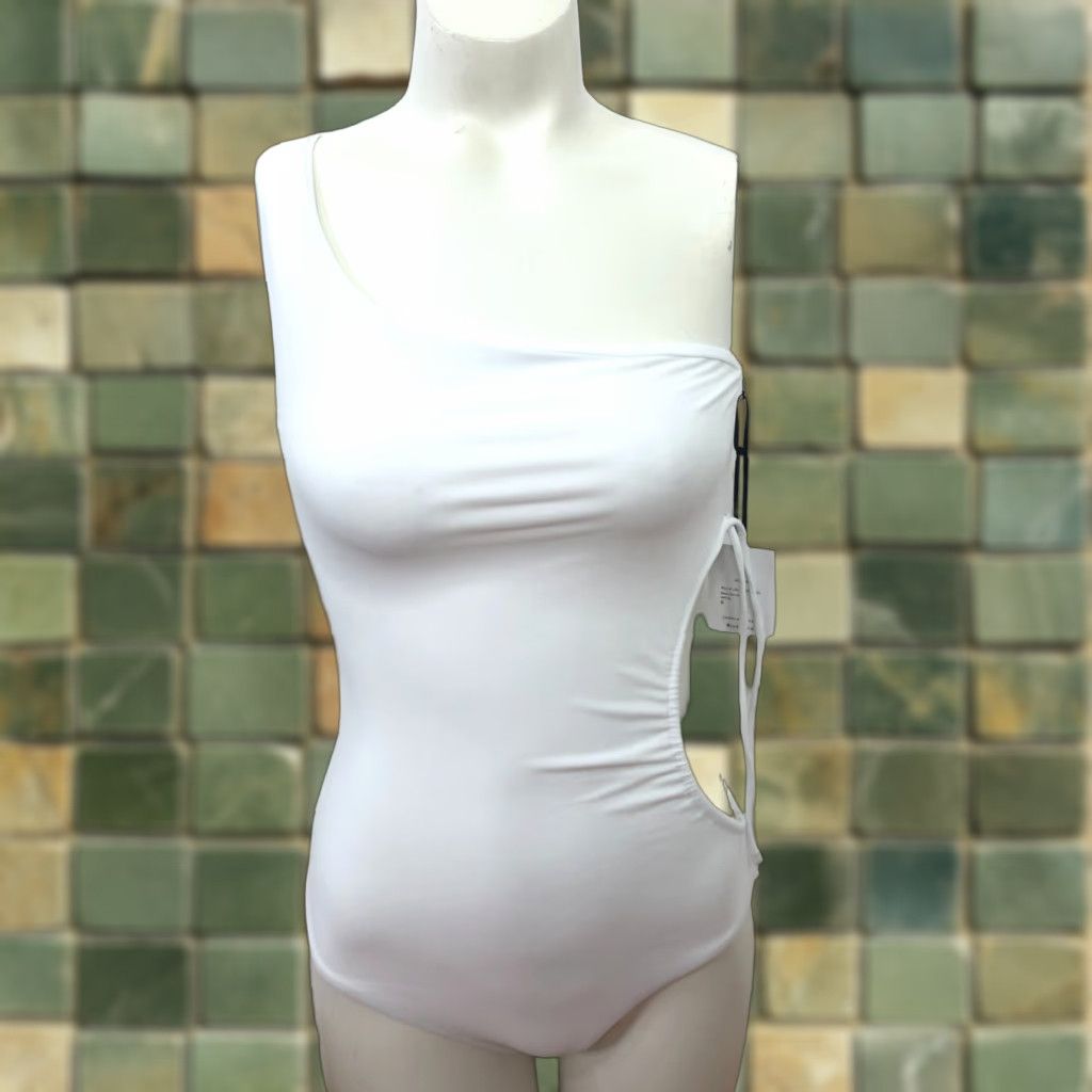 Vintage Jade Swim One Piece Women's Swimsuit White Size S Regular Nylon Spandex Solid 2623 HRJ Size ONE SIZE - 1 Thumbnail