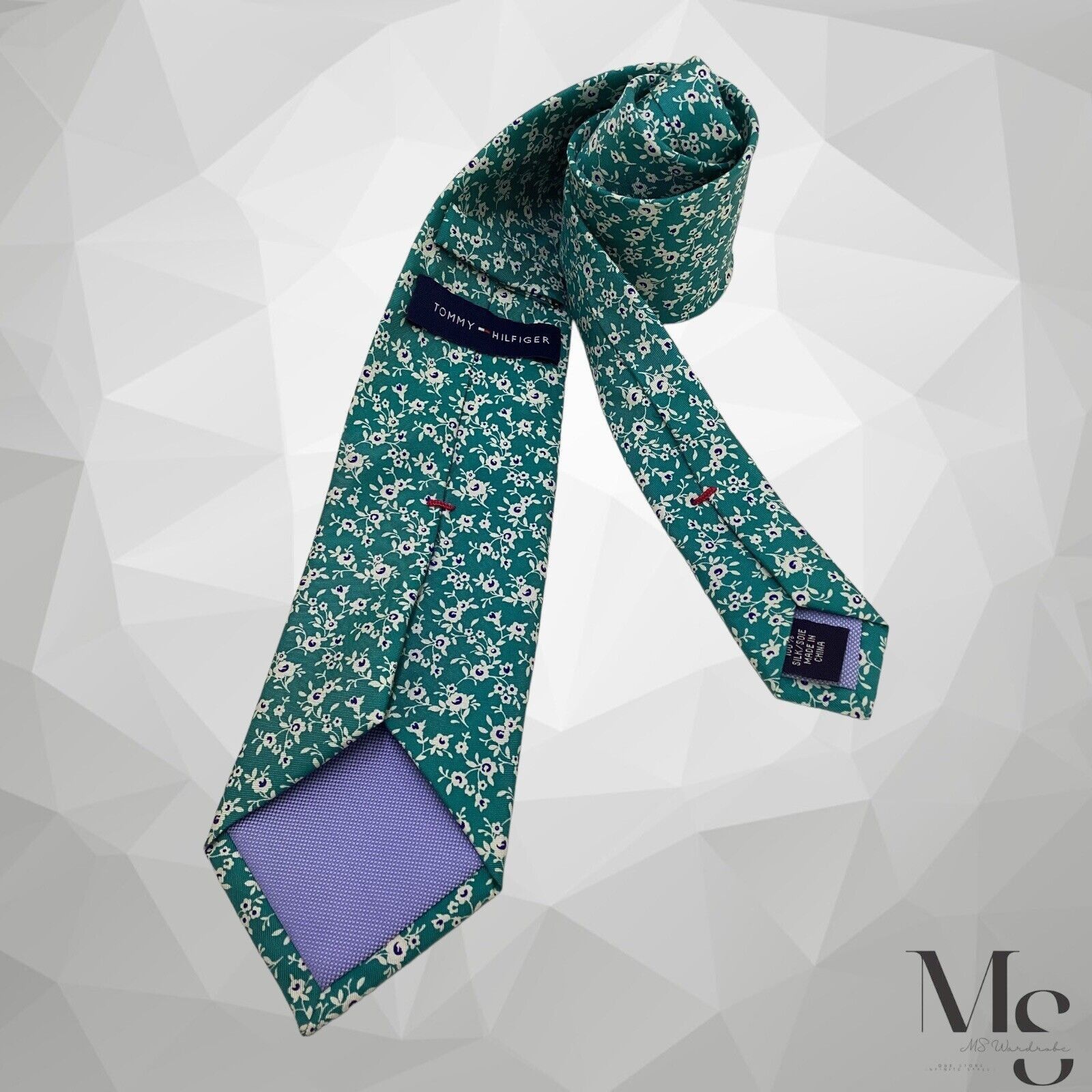 Tommy Hilfiger TOMMY HILFIGER Green Floral Silk Tie W: 3" EX COND Size ONE SIZE - 2 Thumbnail