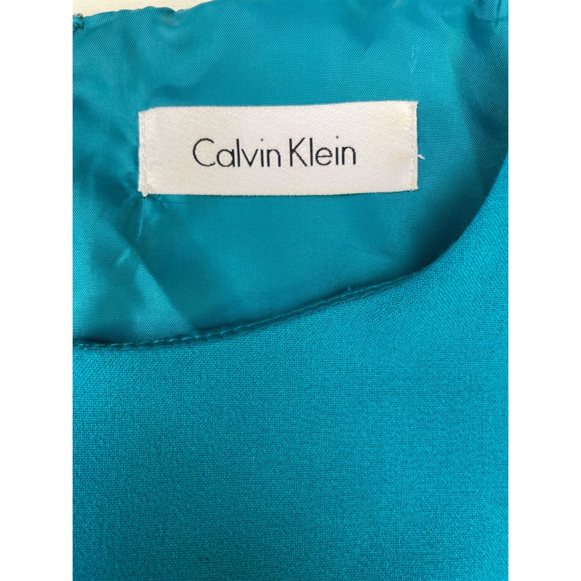 Calvin Klein Calvin Klein Womens Aqua Blue Sleeveless Sheath Belted Dress Size L / US 10 / IT 46 - 5 Thumbnail