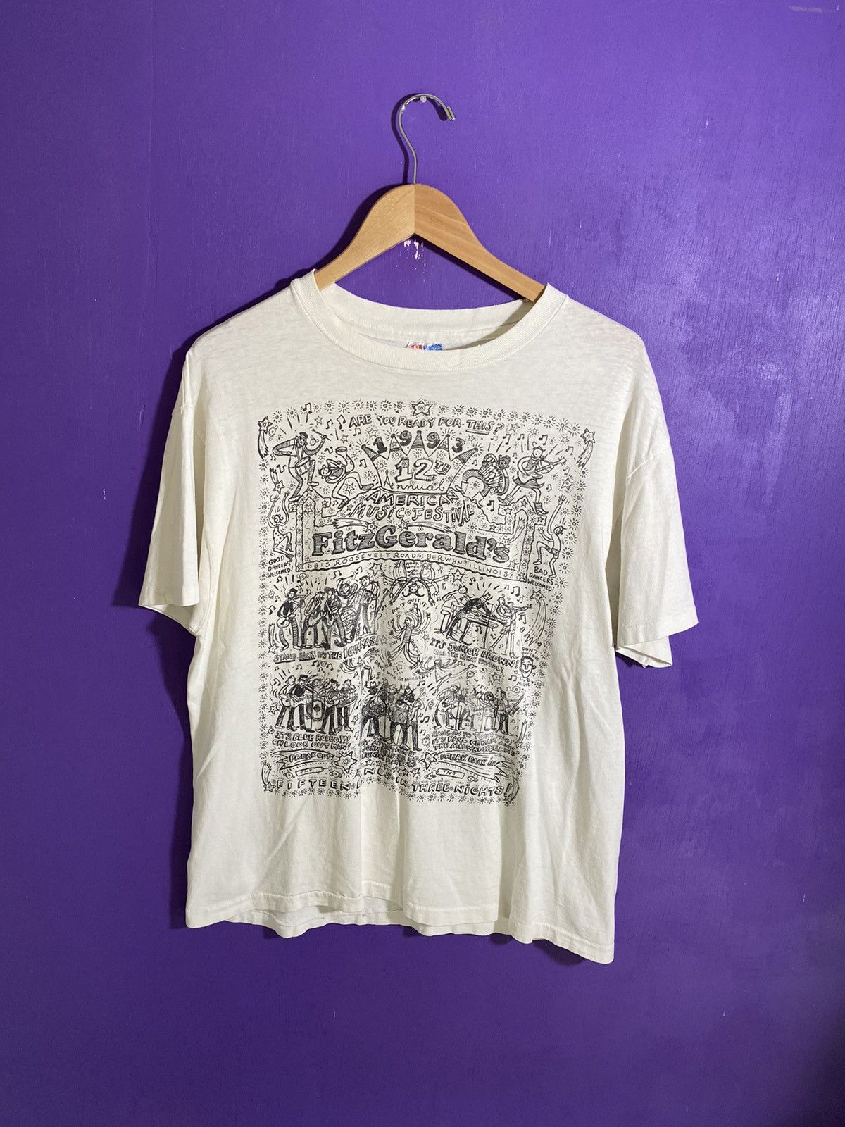 Band Tees × Vintage Vintage 1993 Fitzgeralds American music fest art tee Size US L / EU 52-54 / 3 - 1 Thumbnail