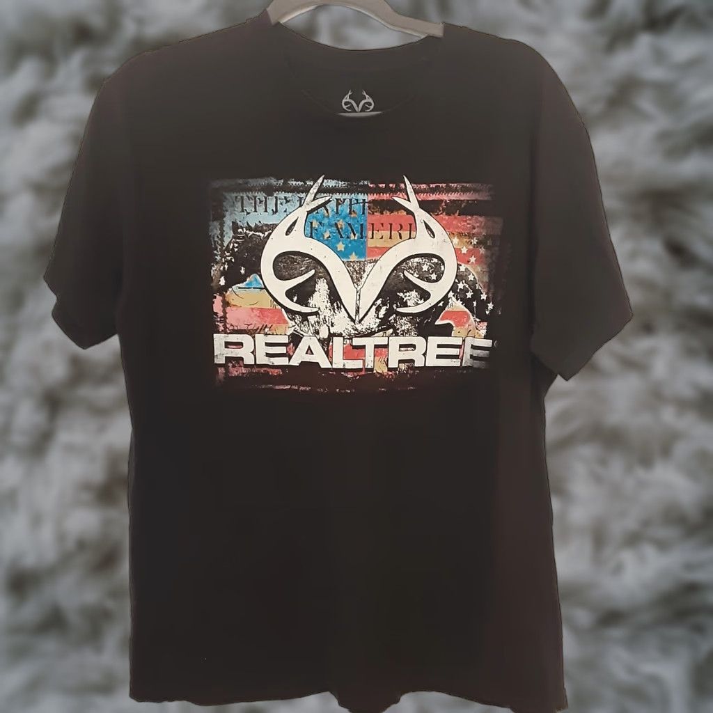 Realtree Realtree T Shirt Mens Large Black Hunting Patriotic 100% Cotton Graphic Print Crew Neck Short Sleeve Mens Size US L / EU 52-54 / 3 - 1 Thumbnail