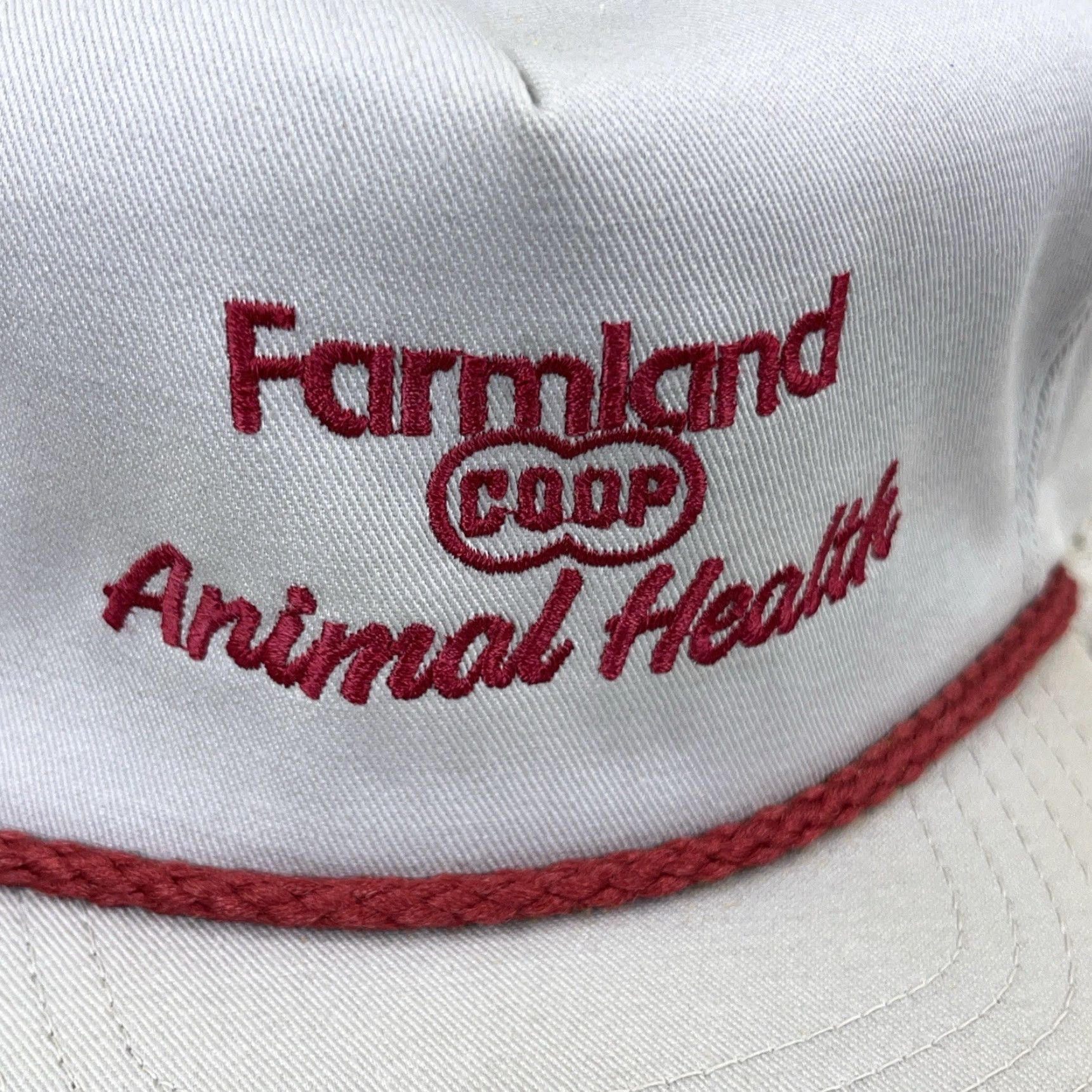 Roper VINTAGE Farmland Co-op Trucker Hat Cap Made In USA 80s 90s Rope Farm Strapback Gray Cotton Polyester Knit Adjustable Mens Hat Size ONE SIZE - 4 Thumbnail
