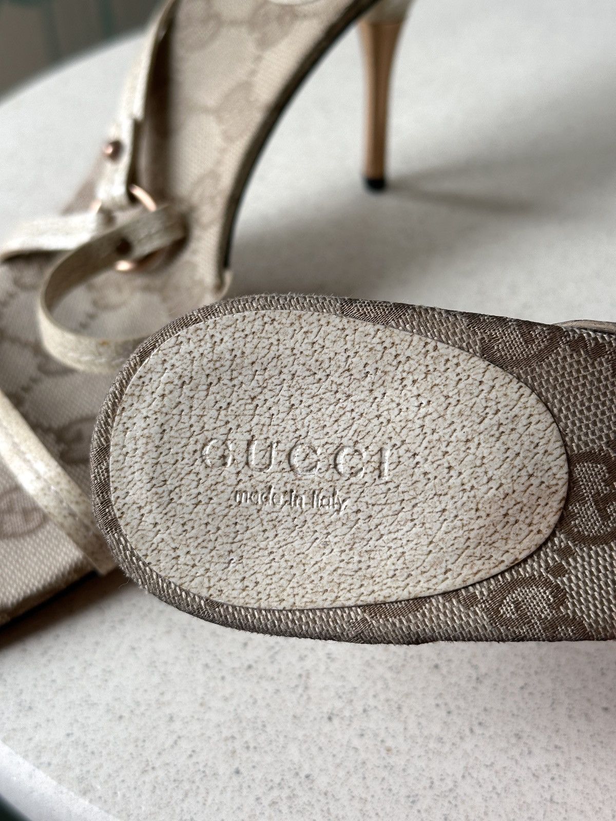 Gucci GUCCI Monogram Beige Kitten Heels Sandals Size 38,5/ 8,5 Size US 8 / IT 38 - 7 Thumbnail