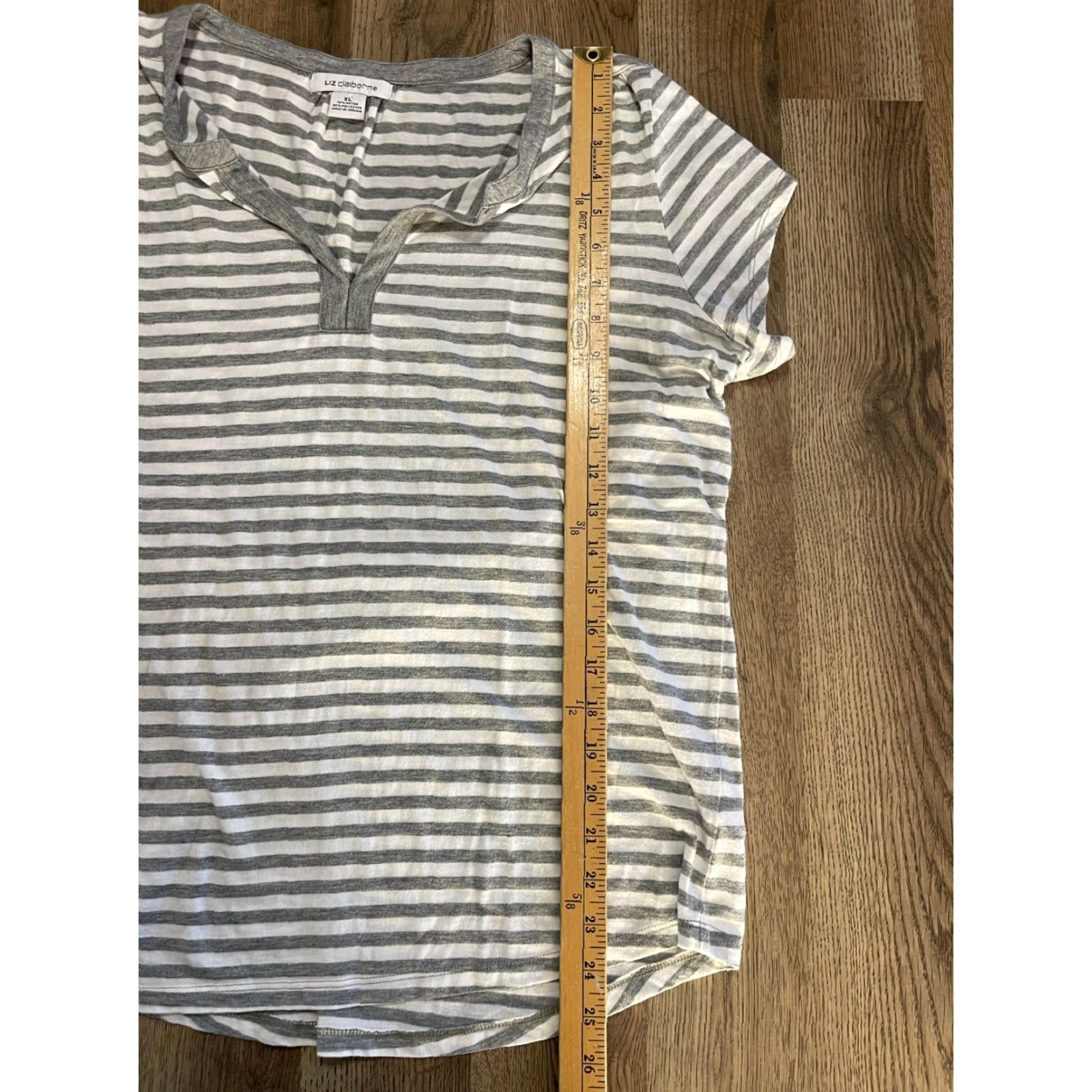 Liz Claiborne Liz Claiborne Shirt Women XL Gray White Striped Short Sleeve T-Shirt Casual Basic Modern Fall Spring Summer Womens Size XL / US 12-14 / IT 48-50 - 7 Thumbnail