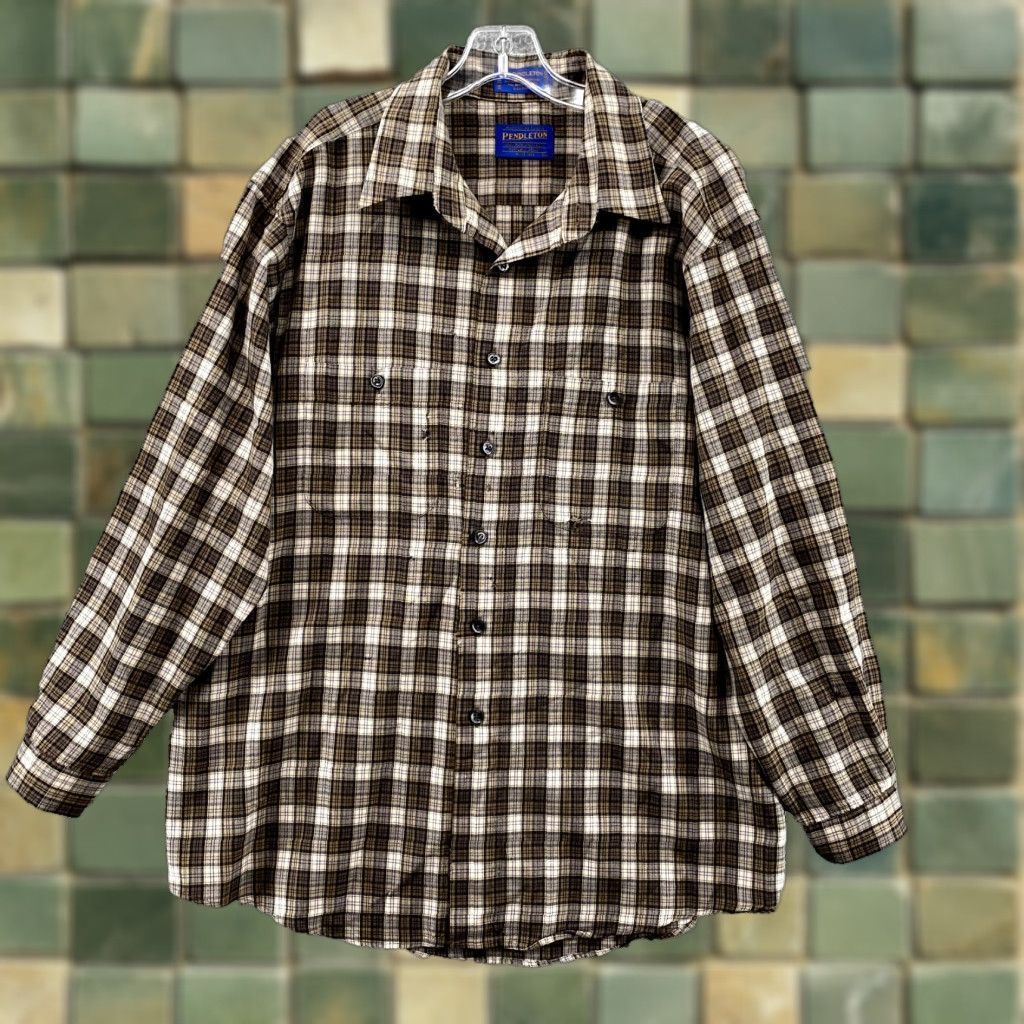 Pendleton VINTAGE Pendleton Shirt Men's XL Brown Plaid Wool Outdoor Workwear Academia Grunge 70s 90s Mens Size US XL / EU 56 / 4 - 1 Thumbnail