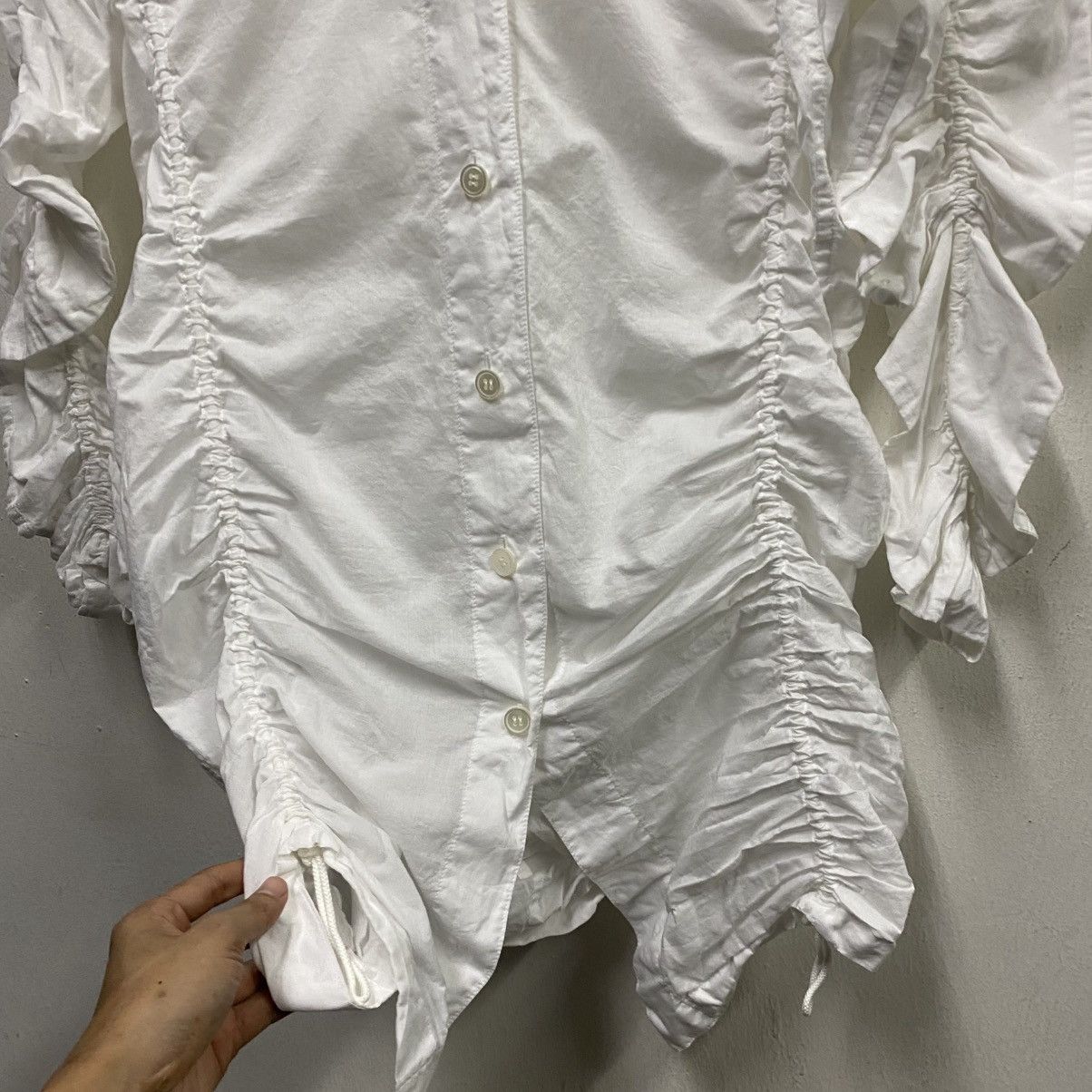 Issey Miyake Issey Miyake White Ruched Button-Up Shirt Size M / US 6-8 / IT 42-44 - 7 Thumbnail