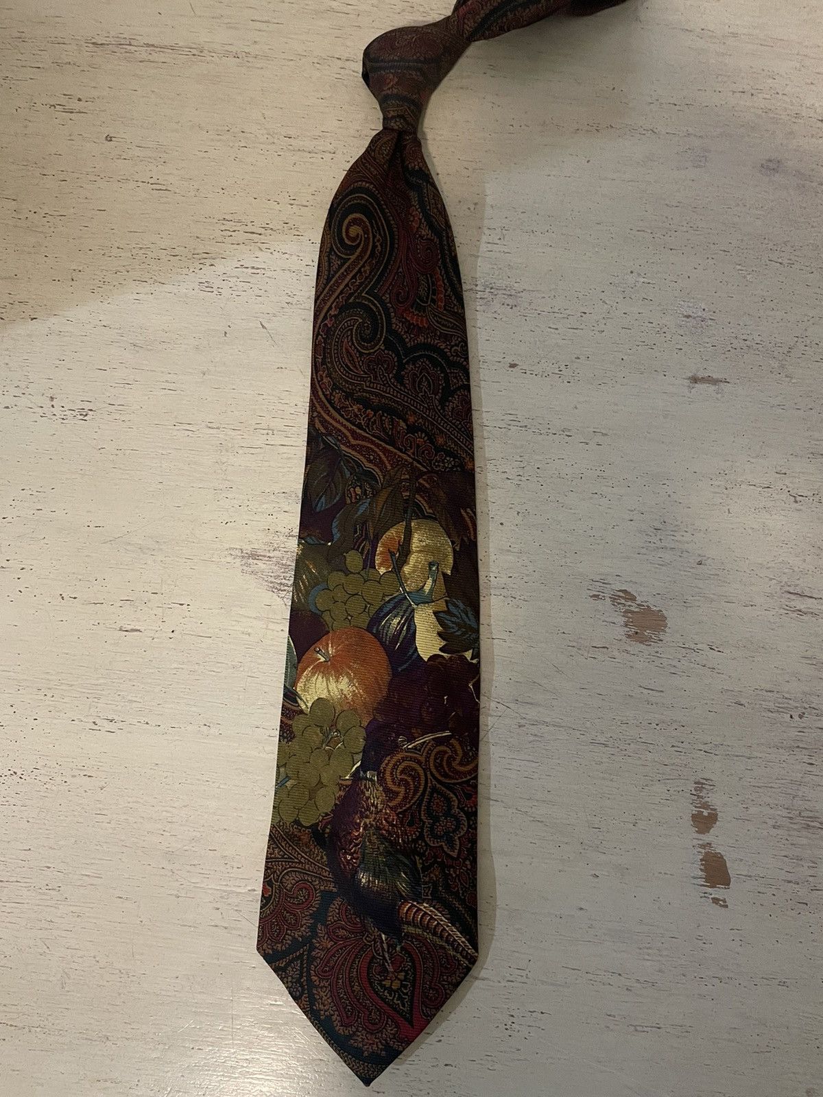 Polo Ralph Lauren × Vintage Rare Paisley-Fruit Pheasant Print Silk Tie Size ONE SIZE - 3 Thumbnail
