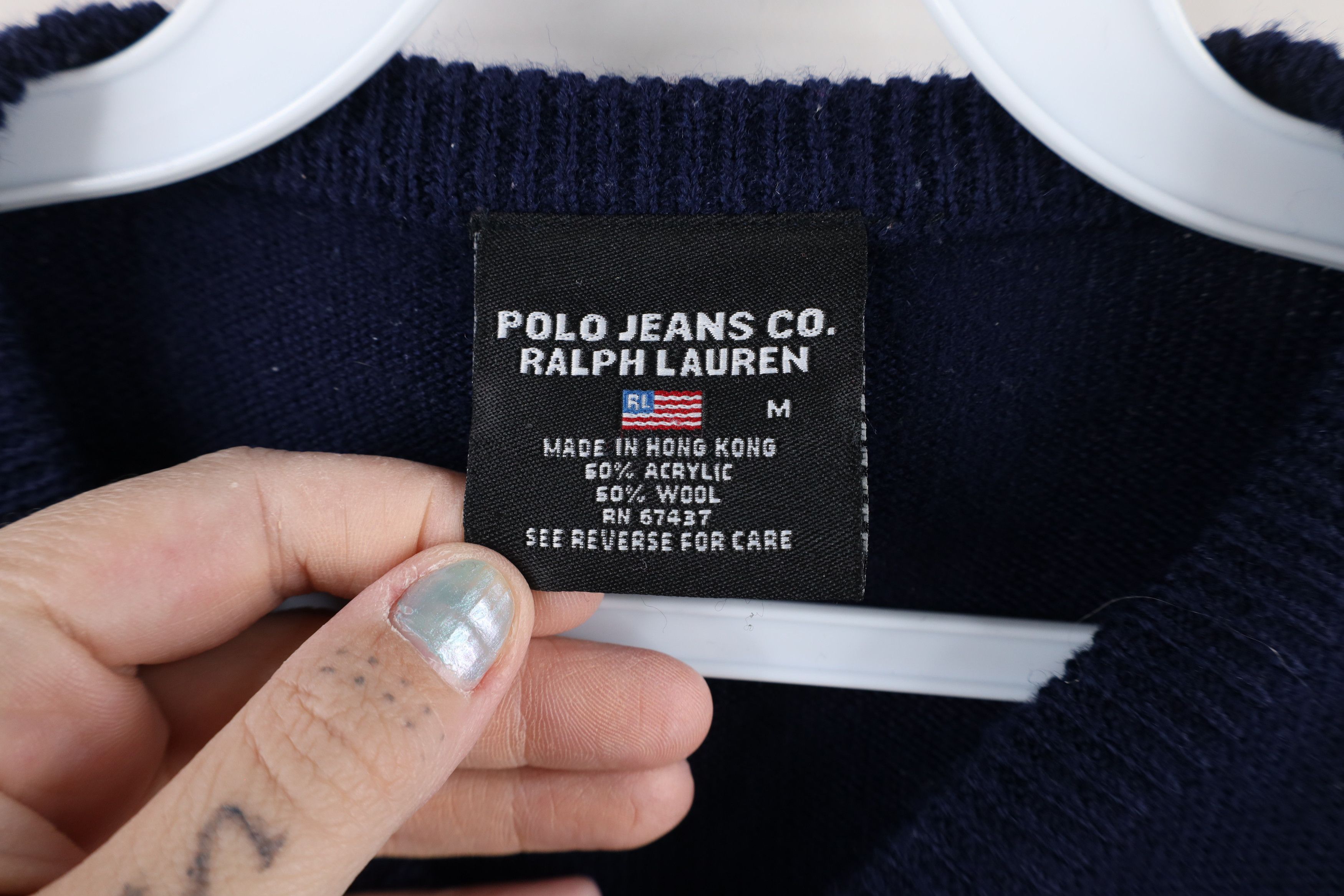 Ralph Lauren × Vintage Vintage 90s Ralph Lauren Knit V-Neck Sweater Navy Blue Size US M / EU 48-50 / 2 - 5 Thumbnail