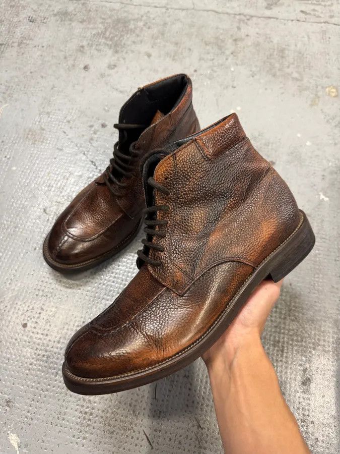 Daniele Alessandrini 2000s Daniele Alessandrini Brown Grain Leather Boots Size US 9 / EU 42 - 1 Thumbnail