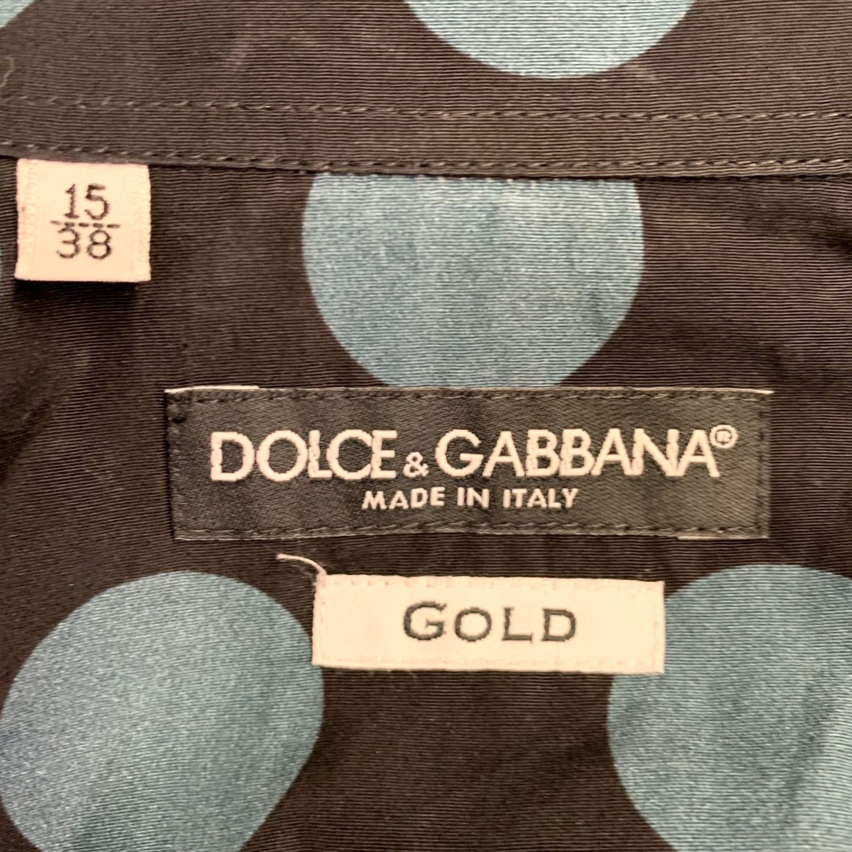 Dolce & Gabbana DOLCE & GABBANA Shirt Black Blue Dots Epaulettes Cotton Long Sleeve 38 Mens Size US M / EU 48-50 / 2 - 5 Thumbnail