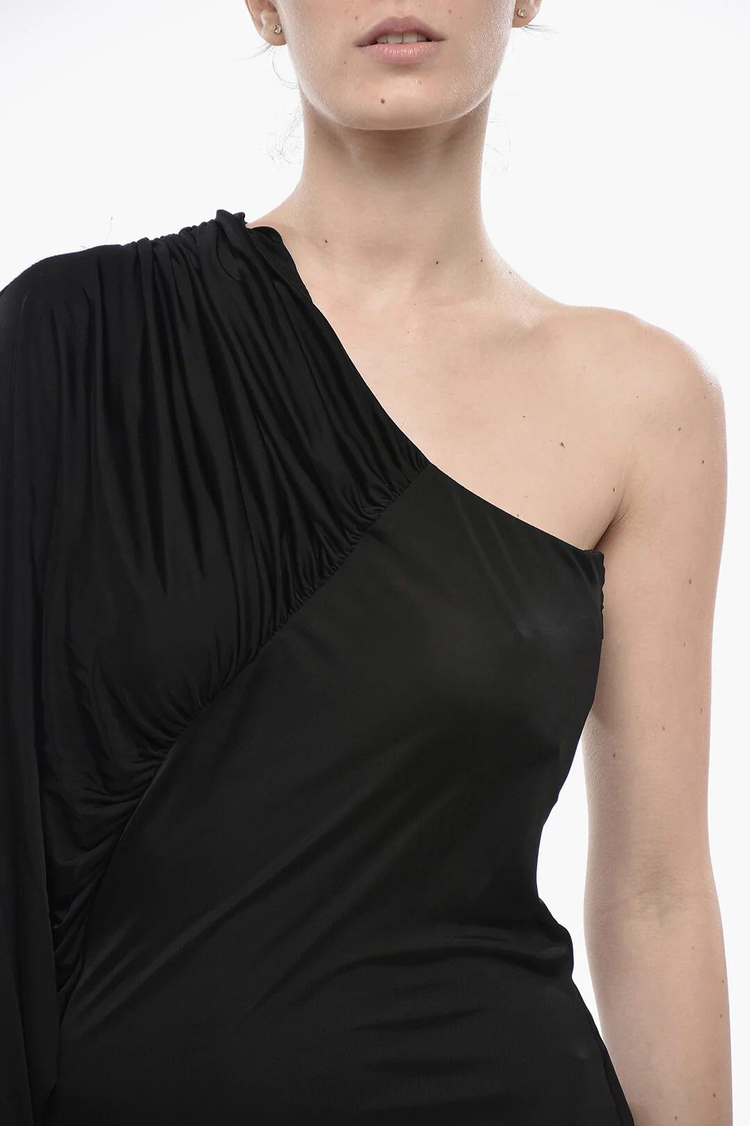 Saint Laurent Paris og1mm0326 One-Shoulder Viscose Dress in Black Size M / US 6-8 / IT 42-44 - 3 Thumbnail