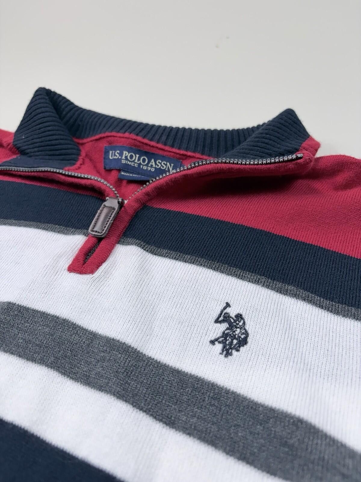 U.S. Polo Assn. U.S. Polo Assn. Stripe Quarter Zip Sweater Navy Size M Size US M / EU 48-50 / 2 - 2 Thumbnail