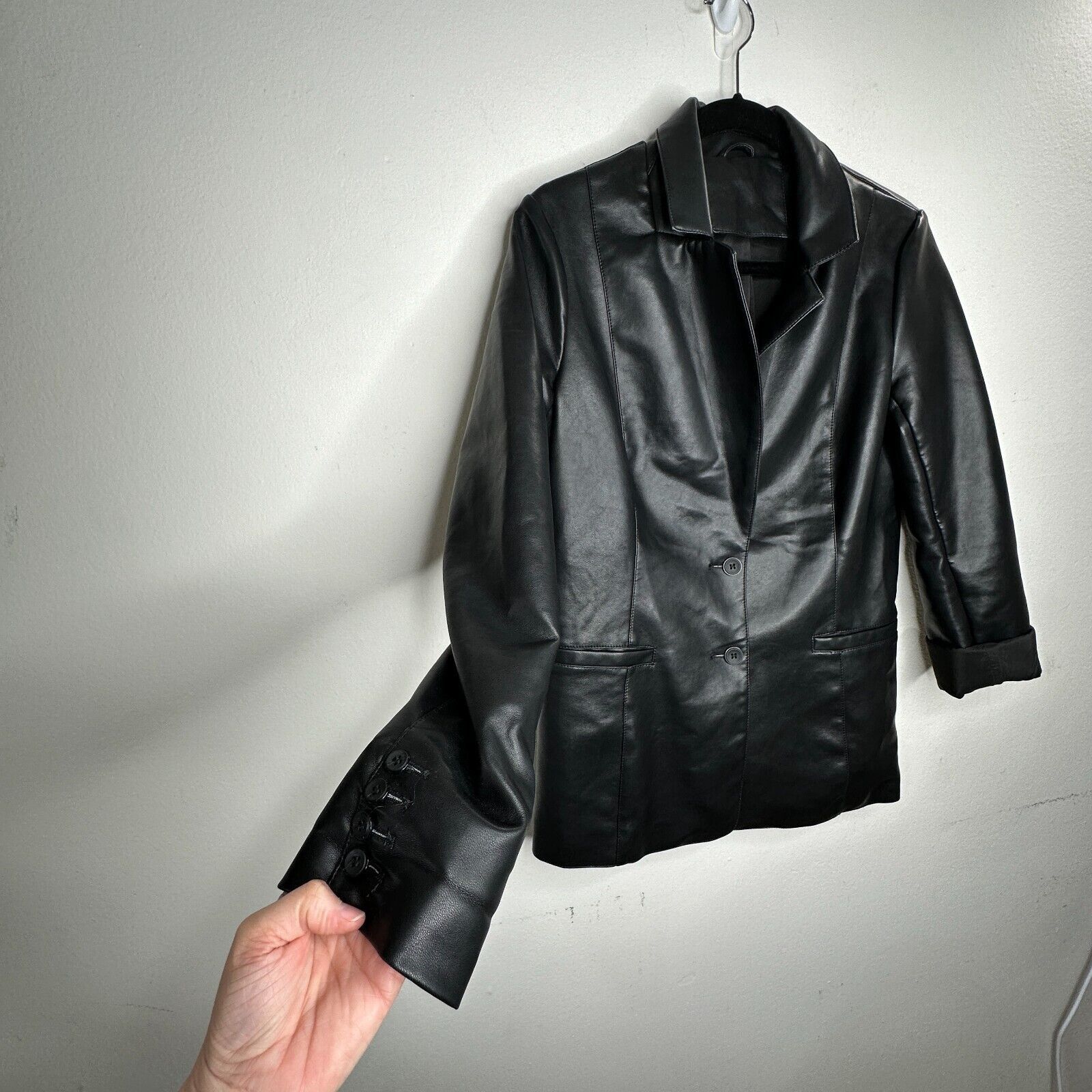 Other Black Leatherette Narrow Lapel Button Sleeve Blazer M Size M / US 6-8 / IT 42-44 - 6 Thumbnail