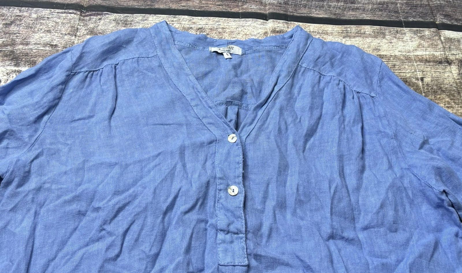 Other Rosemarine Linen Top Women's L Italy Button Roll Tab Sleeve Size L / US 10 / IT 46 - 4 Thumbnail
