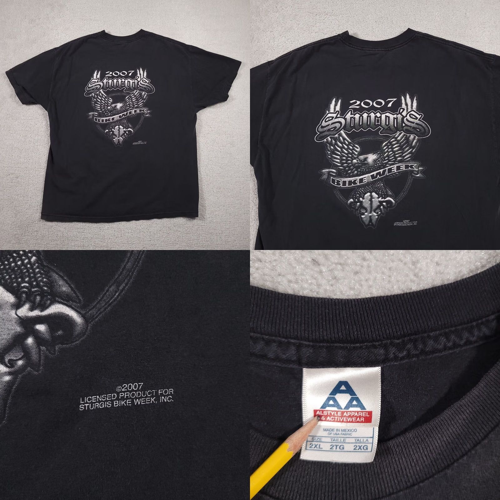 AAA VINTAGE Sturgis South Dakota Bike Week T-Shirt Men's 2XL Black 2007 Motorcycle Grunge Size US XXL / EU 58 / 5 - 9 Thumbnail