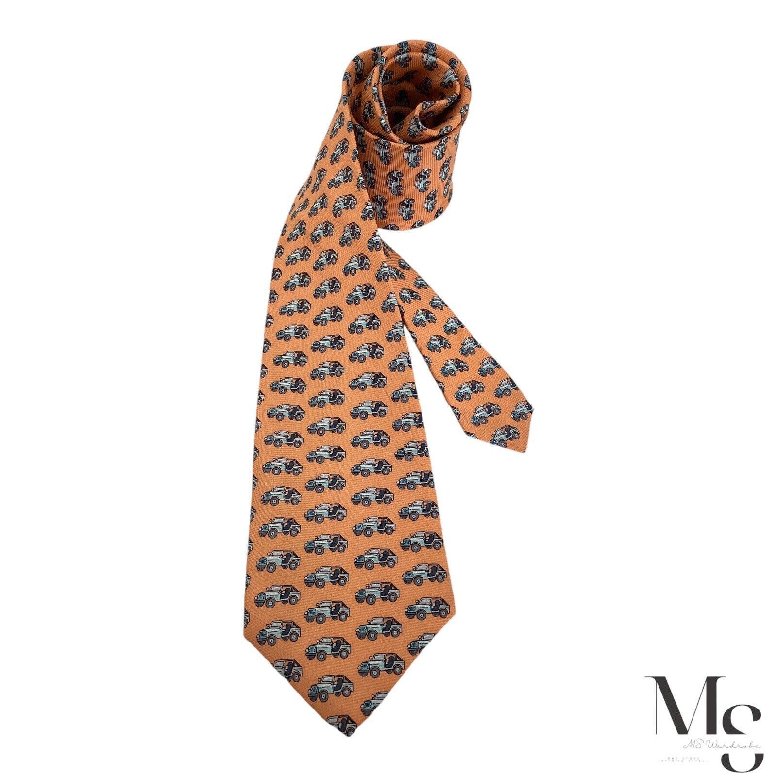 Southern Proper SOUTHERN PROPER Salmon Cars Print Silk Tie Made In USA W: 3. Size ONE SIZE - 1 Thumbnail