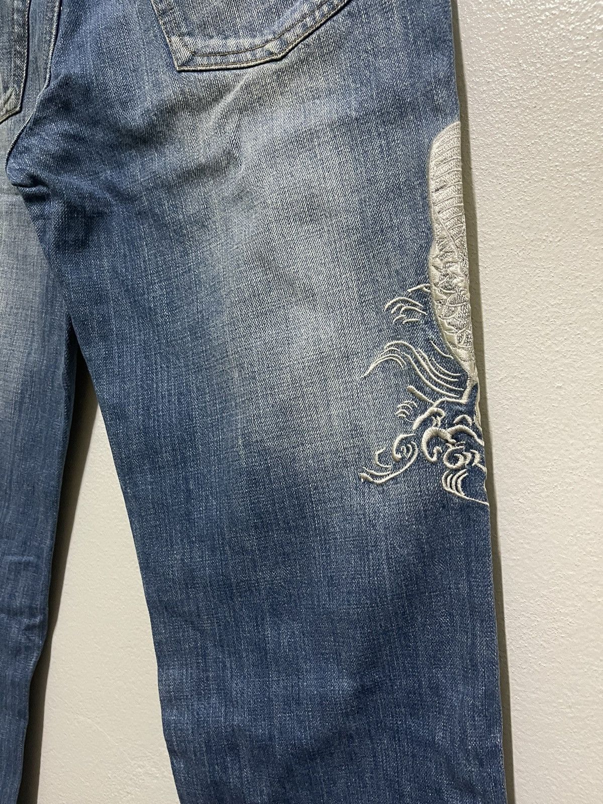 Japanese Brand Karakuri Tamashi Koi Fish Motive Embroidery Jeans Size US 30 / EU 46 - 14 Thumbnail