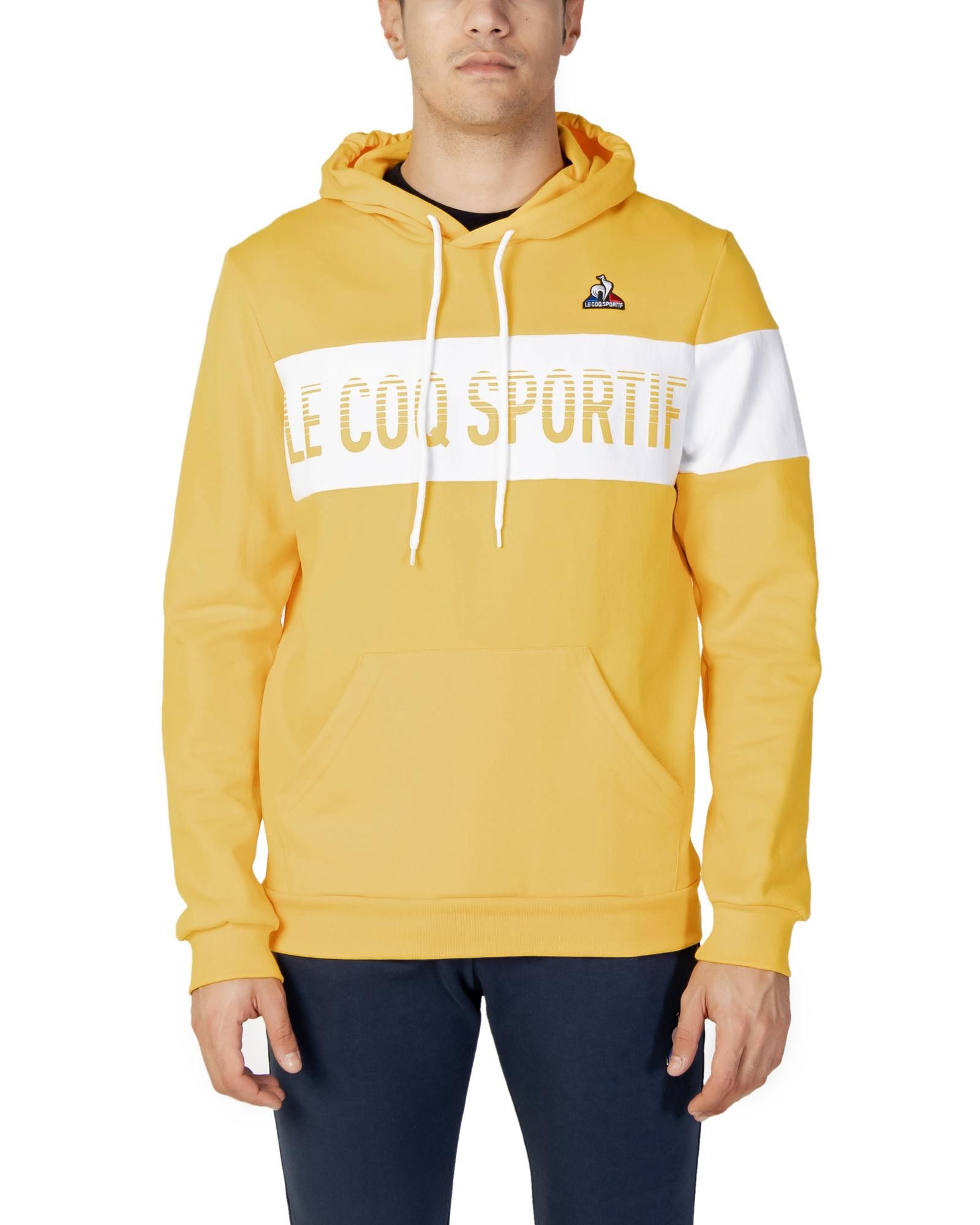 image of Le Coq Sportif Print Hooded Sweatshirt in Yellow, Men's (Size Large)