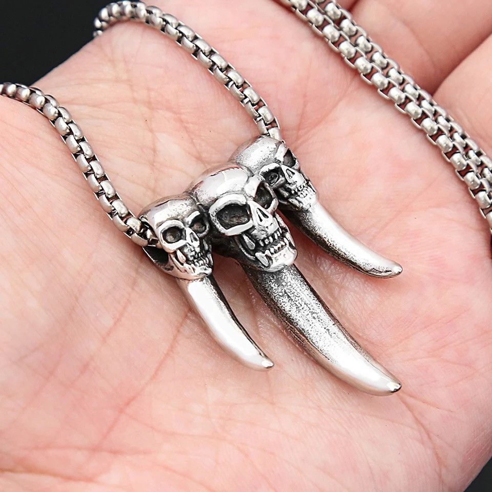 Jewelry Wolf Teeth Pendant Gothic Skull Necklace Size ONE SIZE - 4 Thumbnail