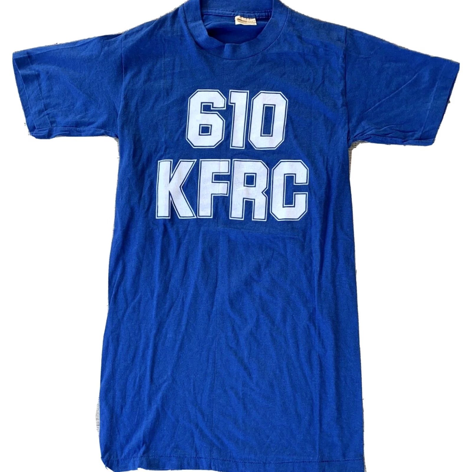Vintage Vintage 610 KFRC T Shirt Print Tees 34-36 S Single Stitch 70s 80s Runs Small Blue 100% Cotton Unisex Graphic Tee shirt Mens Womens Boys Girls Shirt Size US S / EU 44-46 / 1 - 2 Thumbnail