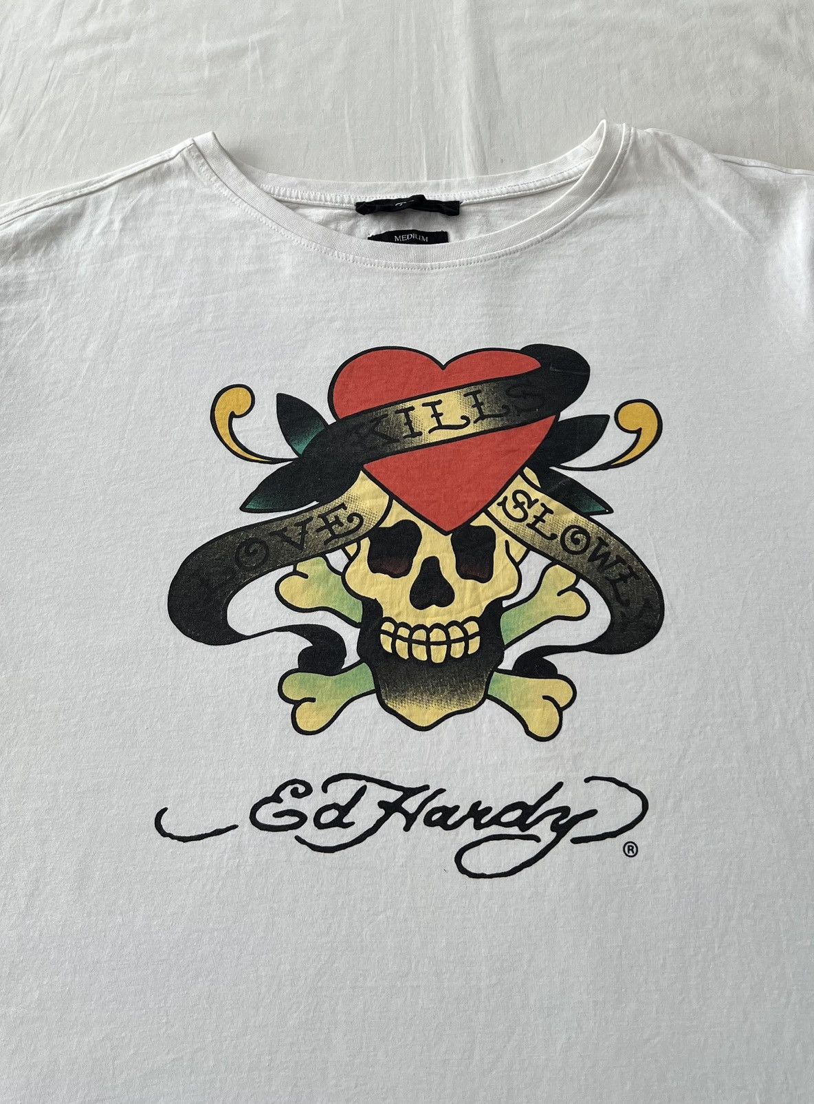 Ed Hardy Ed Hardy Christian Audigier Skull Tattoo White T-shirt Size US M / EU 48-50 / 2 - 3 Thumbnail