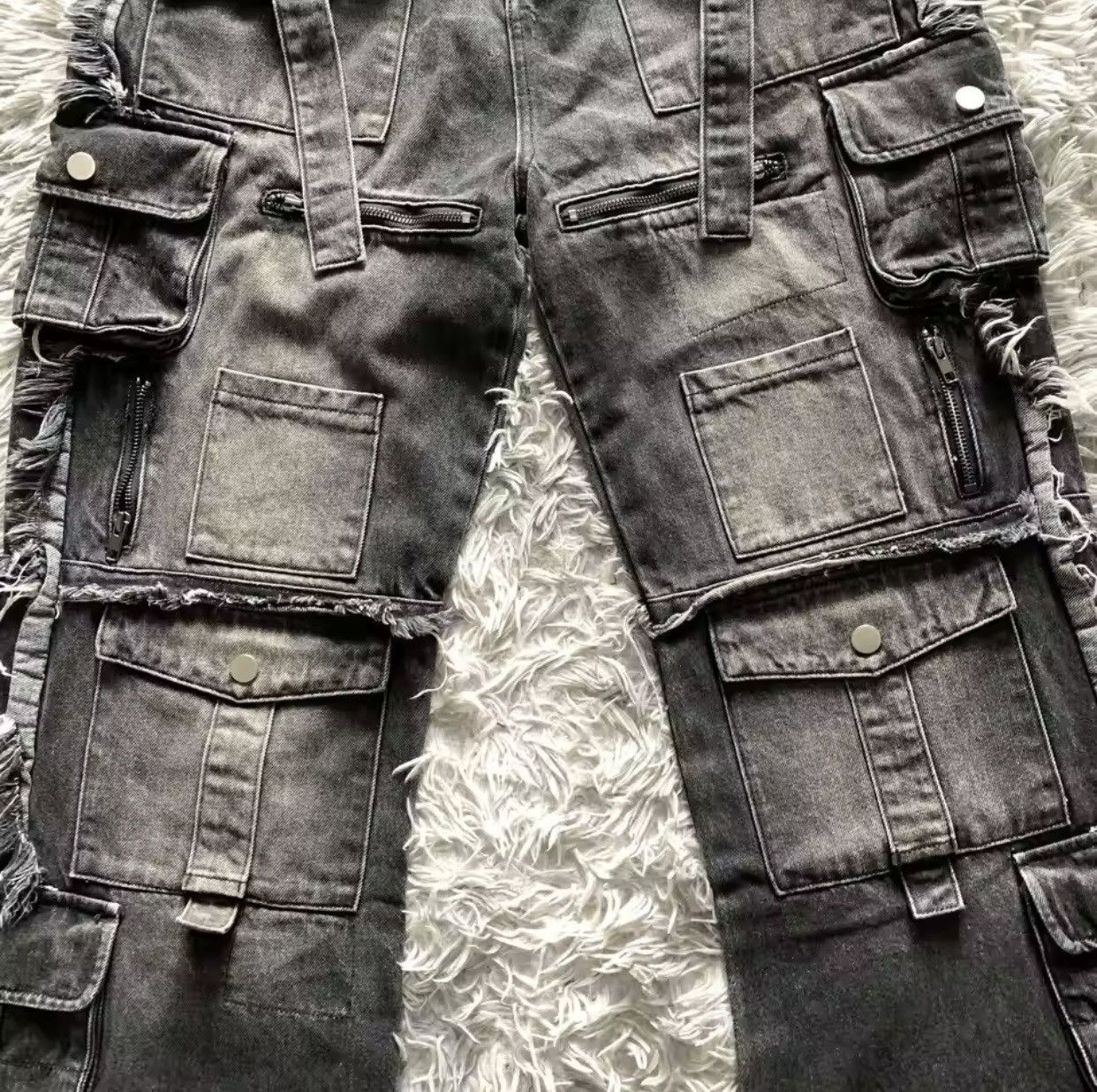 Denime × Jean Heavy Industry Punk Multi-Pocket Harajuku Washed Jeans Size US 33 - 4 Thumbnail